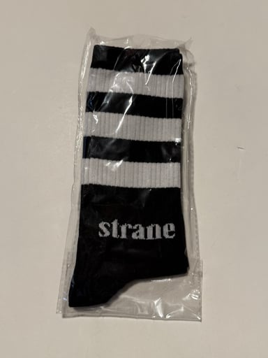 Preview pic of Strane Black & White Stripe Crew Sock New One Size Fits Most