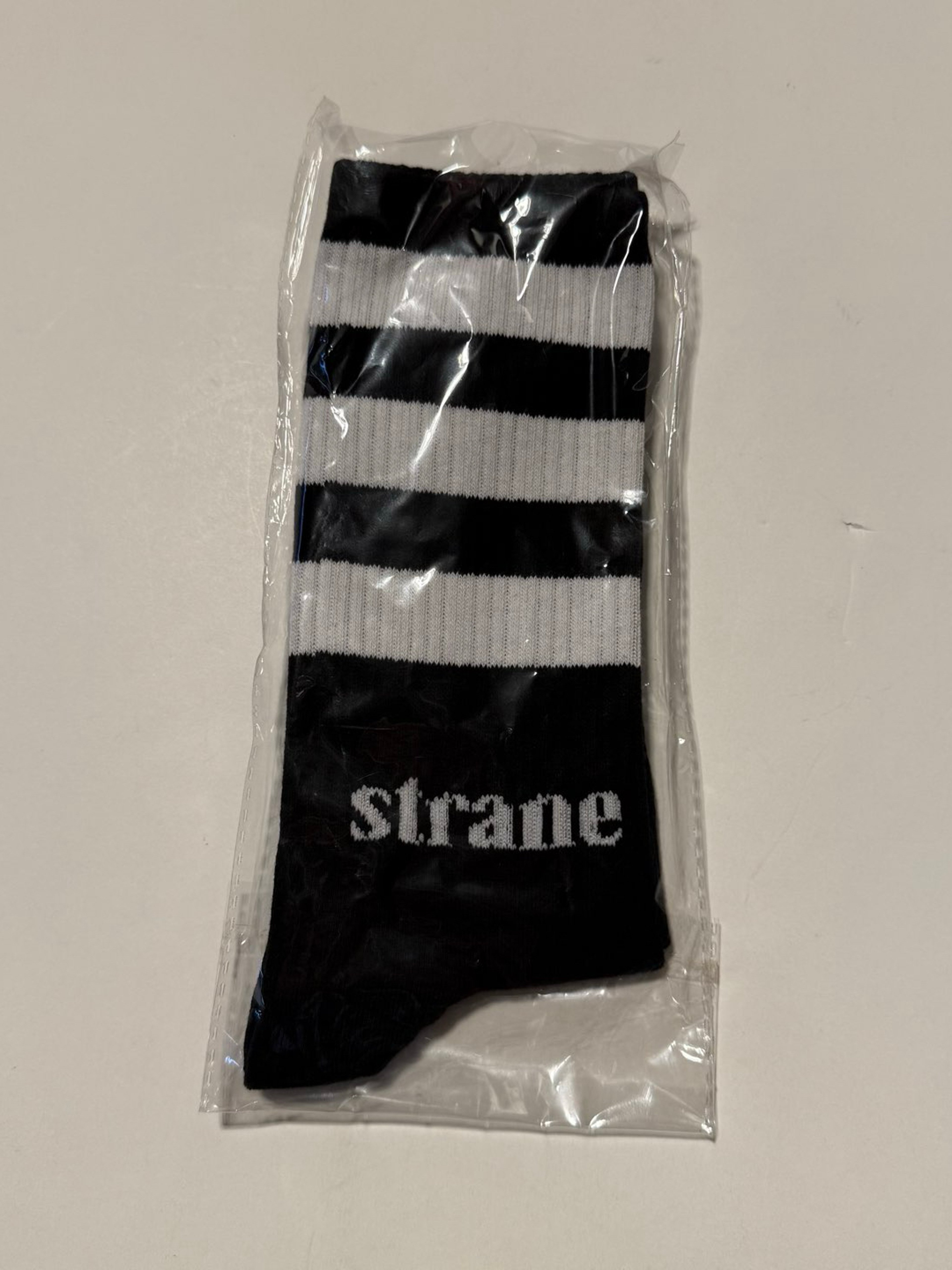 Strane Black & White Stripe Crew Sock New One Size Fits Most image 0