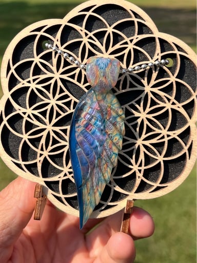 Preview pic of Collab Millie Wing Pendant by Jeff Heathbar x Firefly Glass