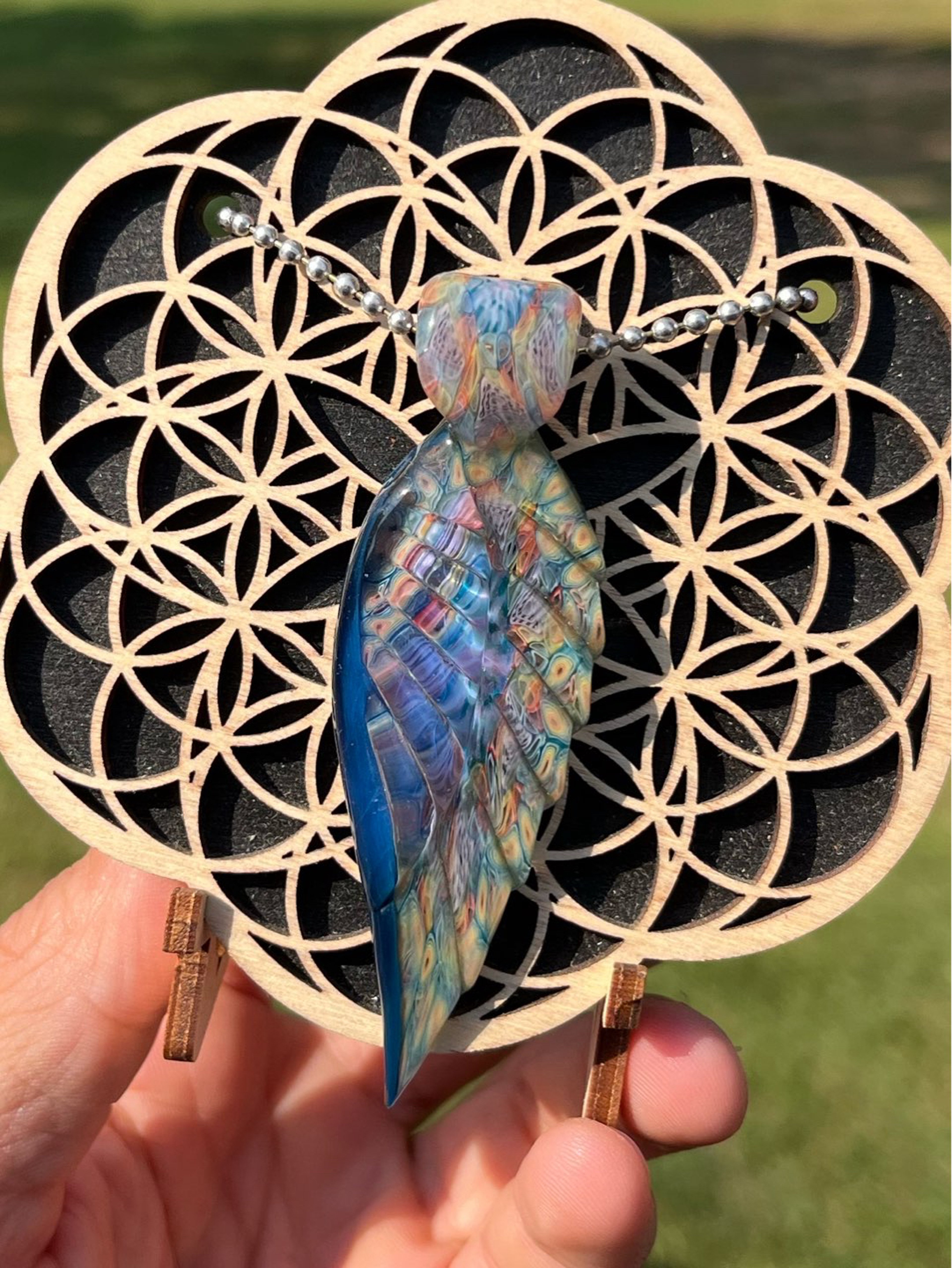 Preview pic of Collab Millie Wing Pendant by Jeff Heathbar x Firefly Glass