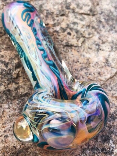 Preview pic of Joint Creations Large Turquoise Teal Color Changing Handblown Glass Spoon Pipe