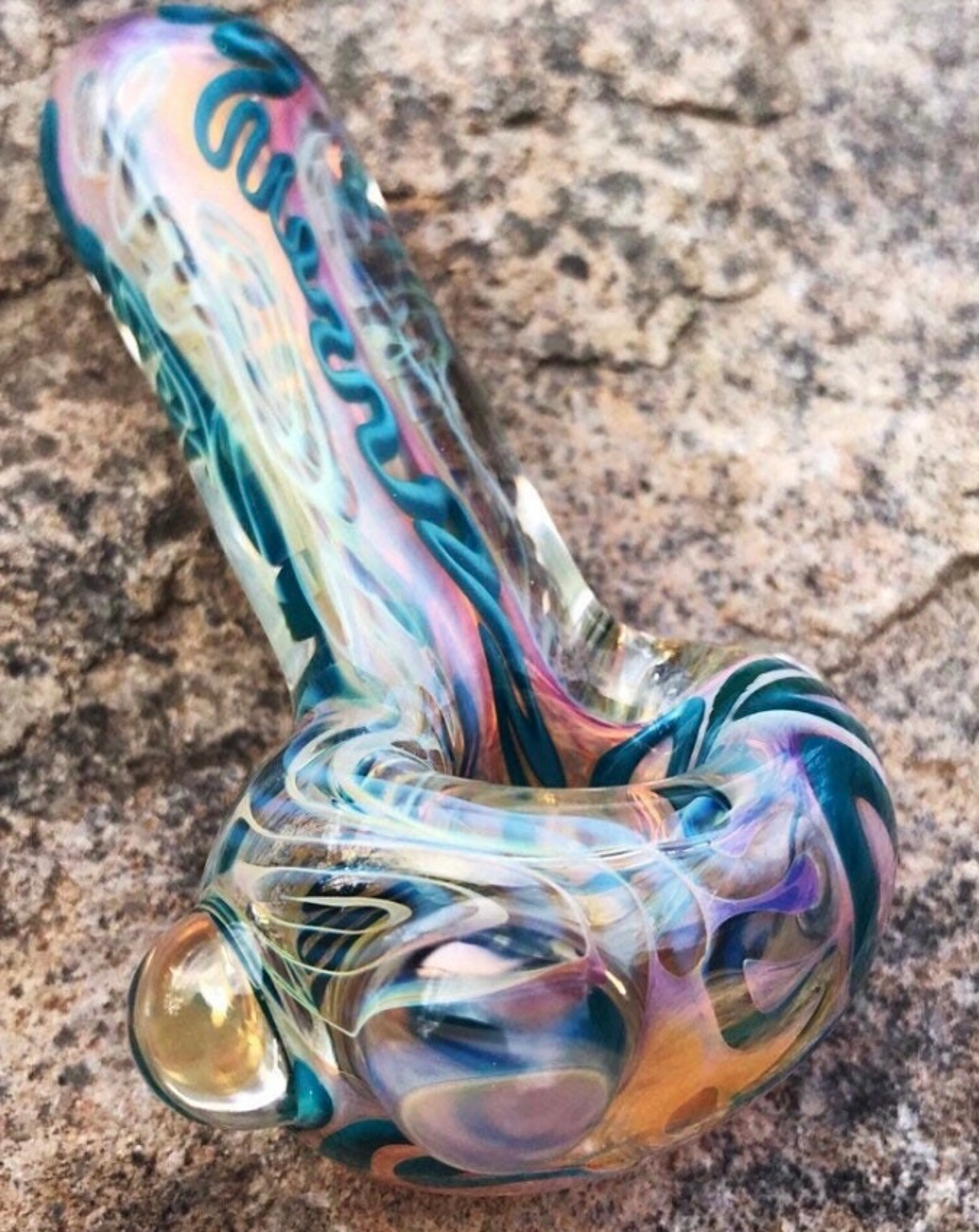Preview pic of Joint Creations Large Turquoise Teal Color Changing Handblown Glass Spoon Pipe