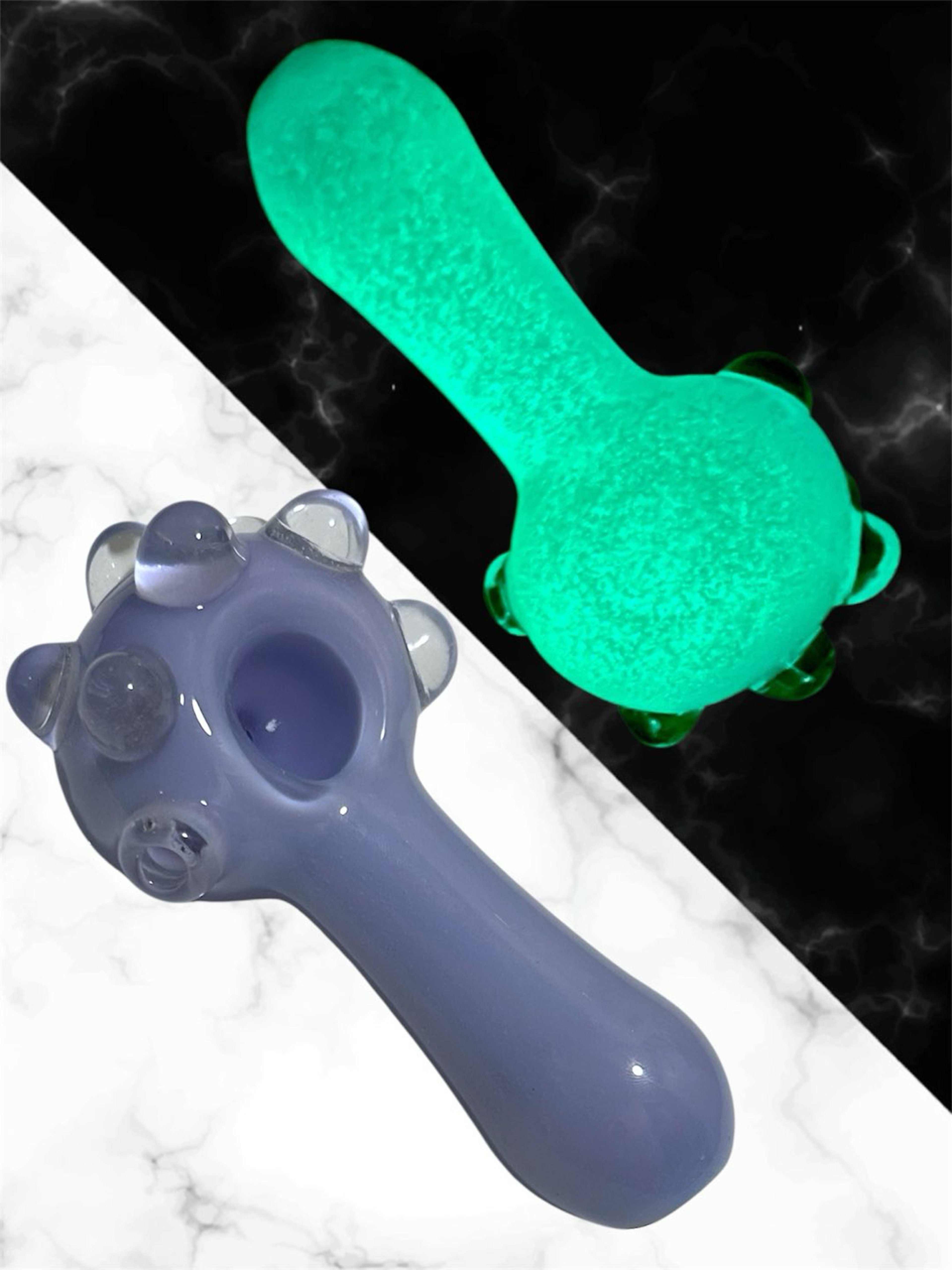 Preview pic of 5” Lavender Glow in the Dark/UV 🌟 Reactive Solid Color Spoon Pipe with Green Glow