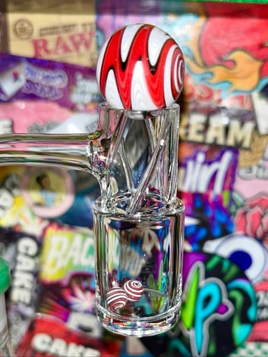 Preview pic of Auto-Spinner Quartz Banger w/ Wig Wag Top Marble + pearls
