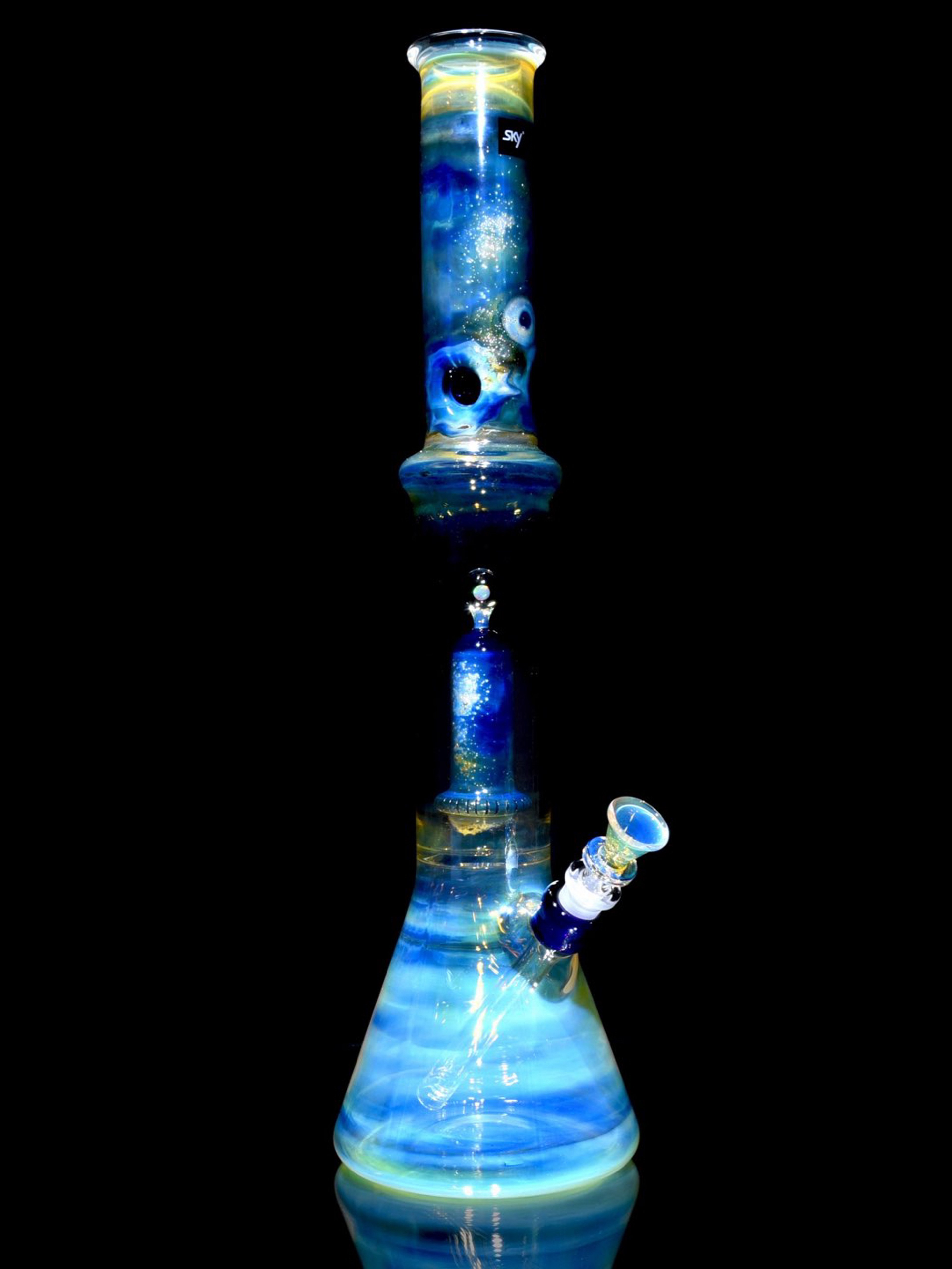 Preview pic of Sky Glass - Saturn - Fully-fumed Double-Chamber Beaker Bong w/ Removable slitted downstem - 14mm Female