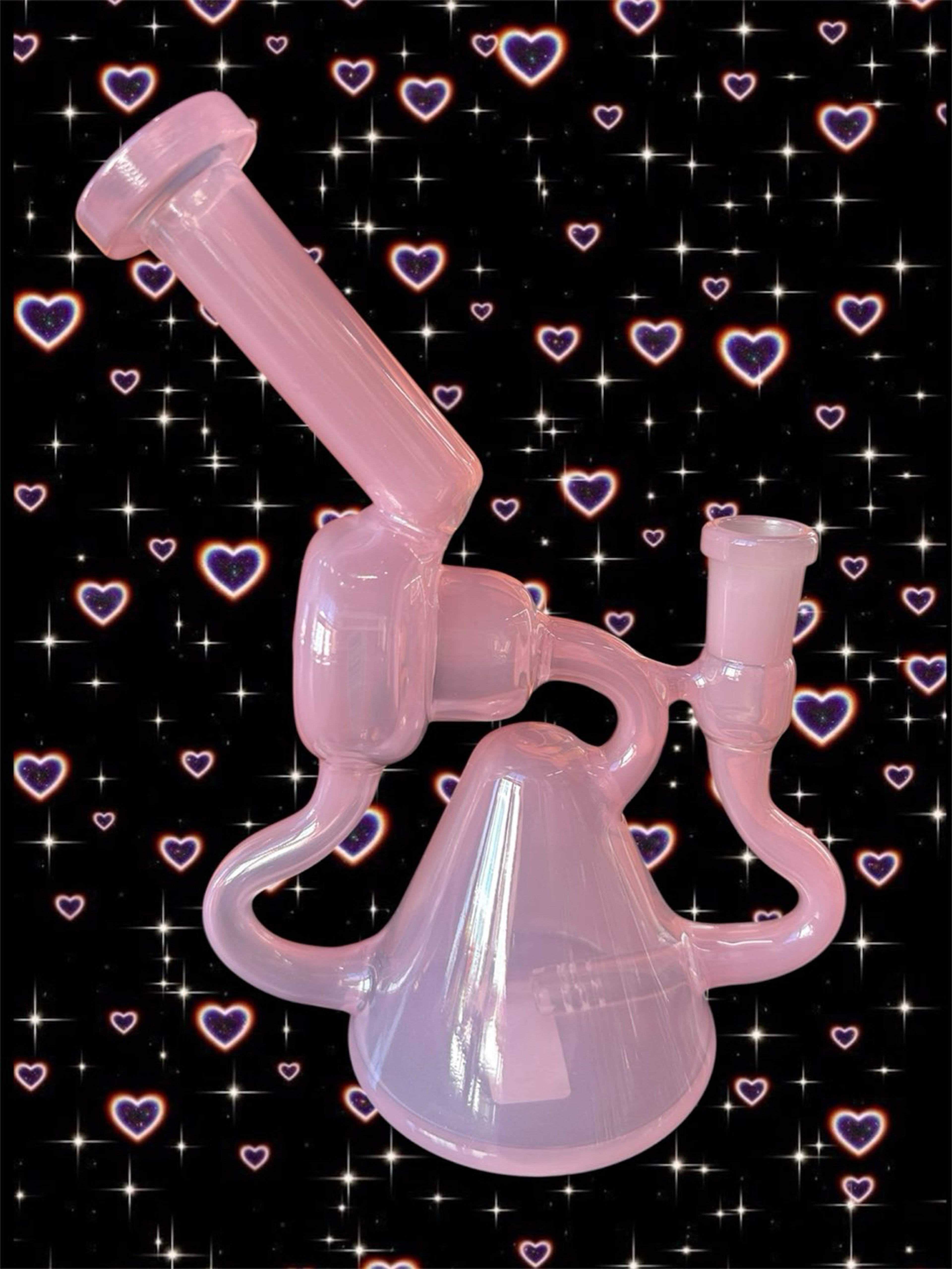 Preview pic of Sweet Baby Pink 🎀 Recycler Bong with Iridescent Hues and a 6 Slit Perc & Large Chamber