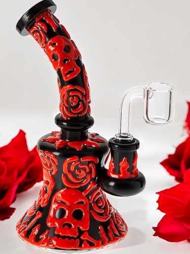 Preview pic of (Style 1) Halloween Handpainted 7” Bong Skulls & Roses ☠️🌹