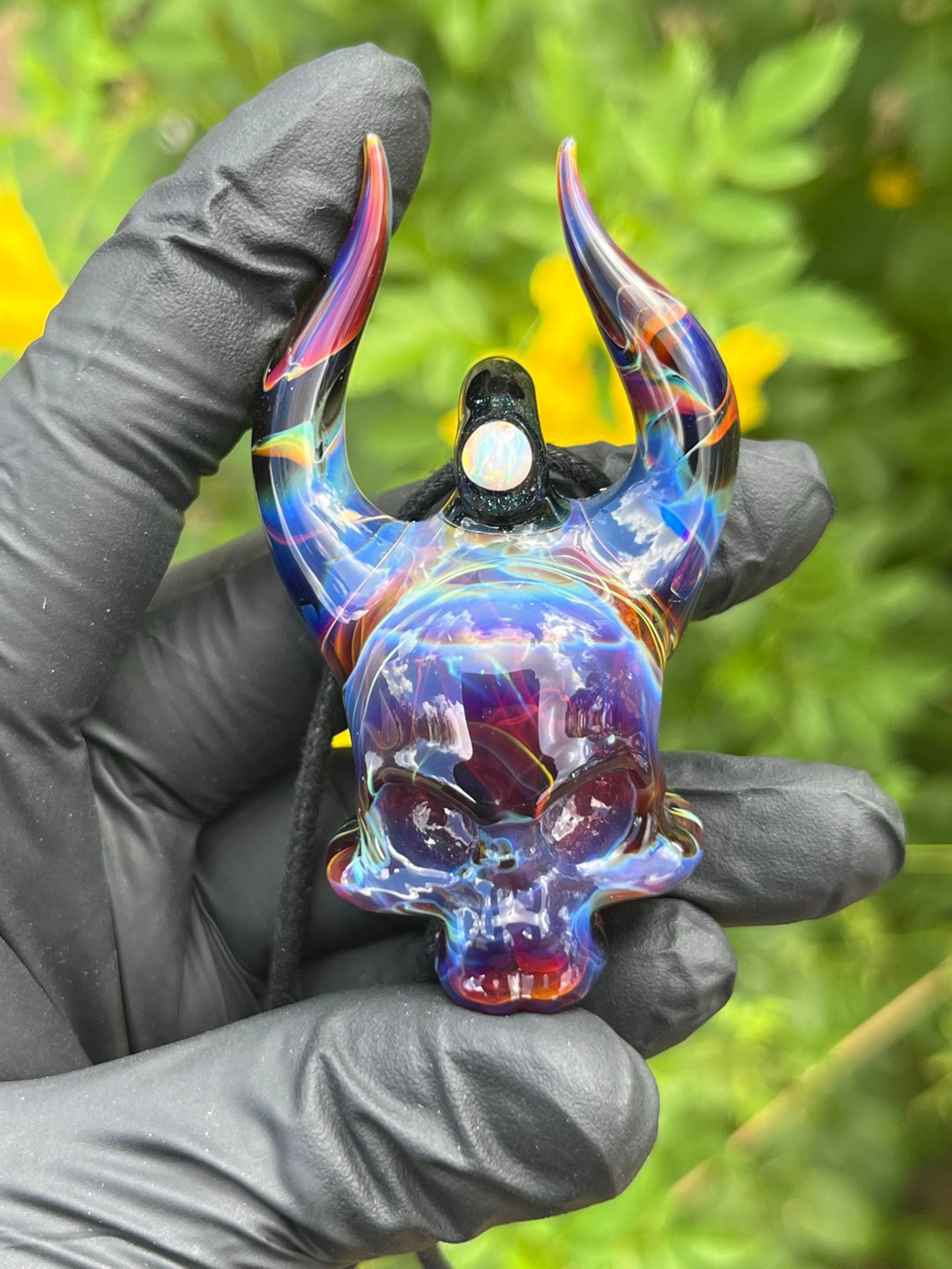 Preview pic of Double Amber Purple Opal Skull Pendant