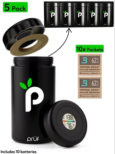 Preview pic of Prūf 5ct | Curing & Storage Jar | Smell Proof & Discreet w/ Humidity Monitoring
