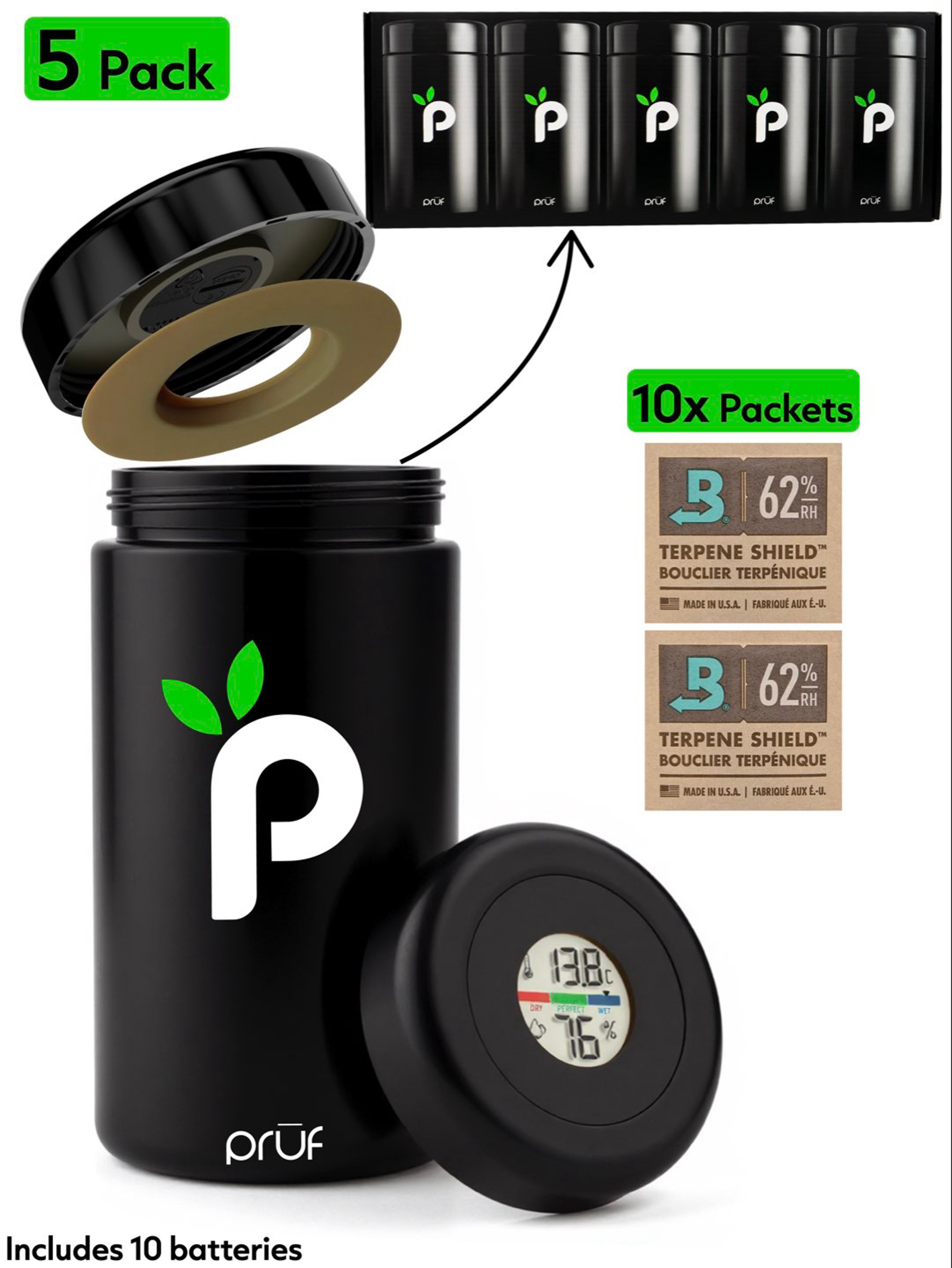 Preview pic of Prūf 5ct | Curing & Storage Jar | Smell Proof & Discreet w/ Humidity Monitoring