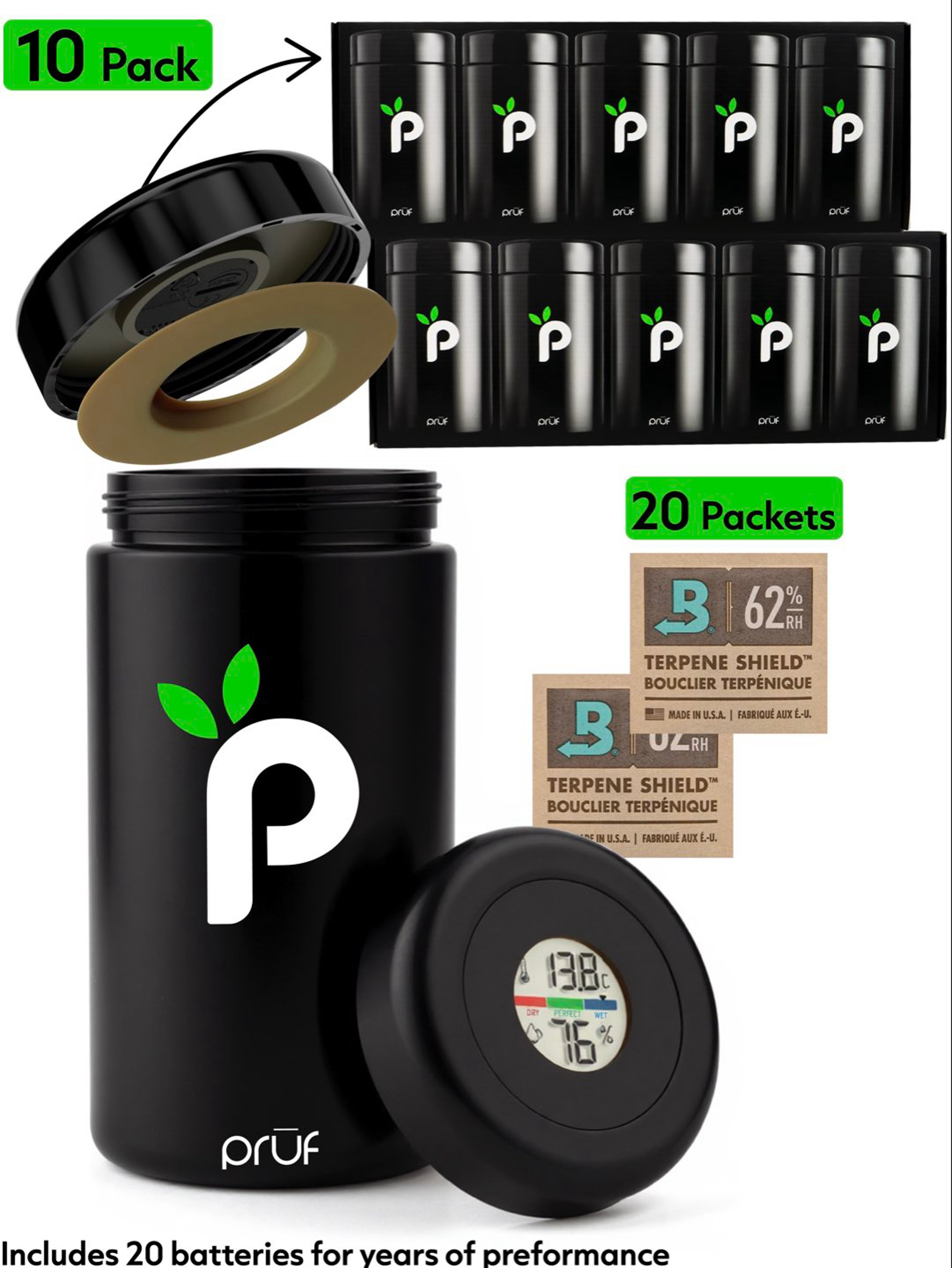 Preview pic of Prūf 10ct | Curing & Storage Jar | Smell Proof & Discreet w/ Humidity Monitoring