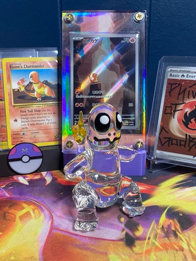 Preview pic of Charmander Desk Piece w/ JPN 151 Charmander in Extended Art Case, Blaine's & Expedition Charmander!