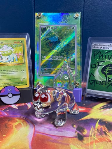 Preview pic of Bulbasaur Glass Desk Piece w/ JPN 151 Bulbasaur AR in Extended Art Case, Base Set Bulbasaur & more!