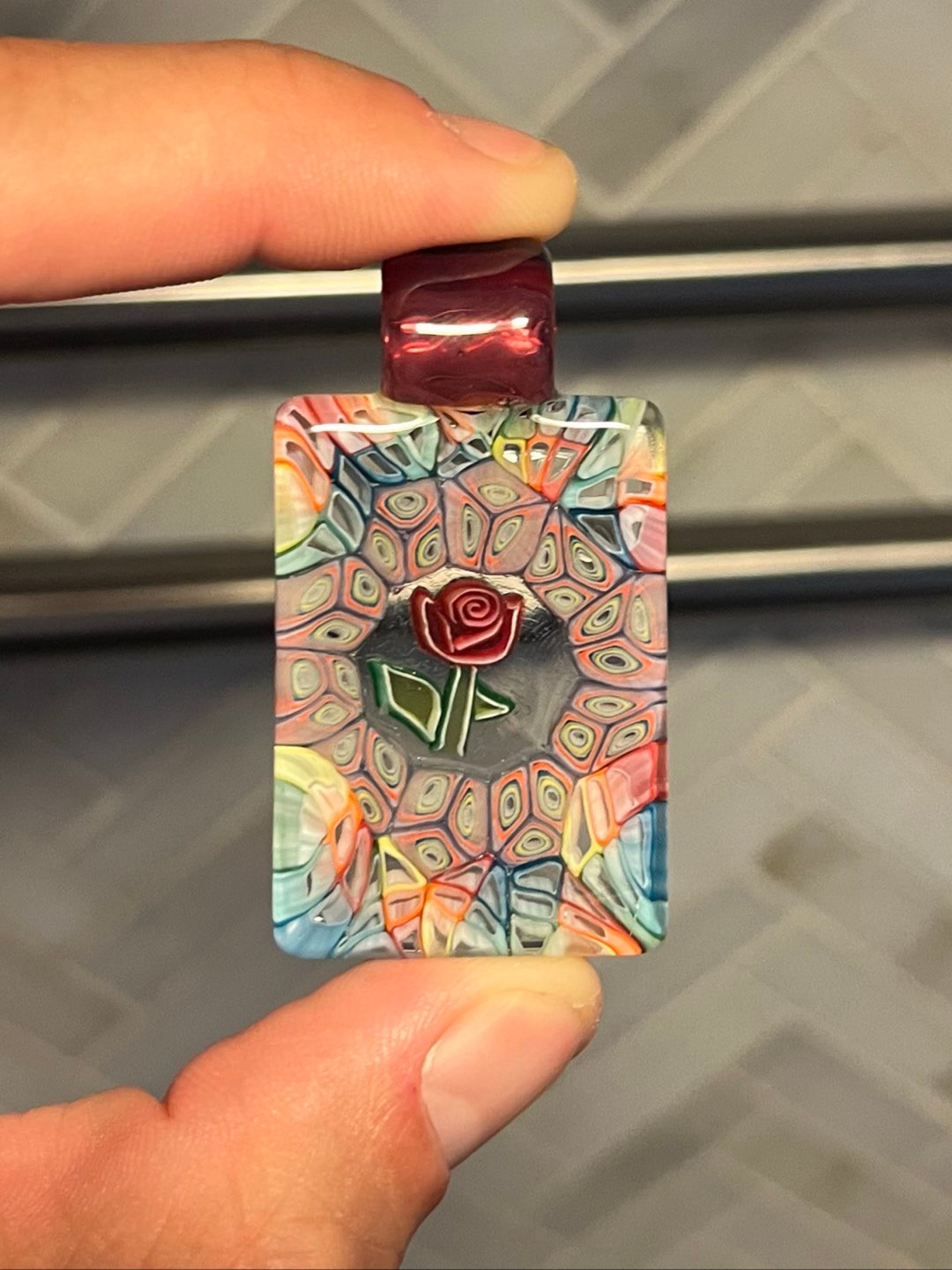 Preview pic of Large Rose Murrine Tile Pendant by Jeff Heathbar