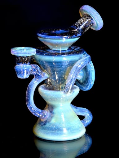 Preview pic of Capt’n Cronic - Faceted Two & Through Double-uptake Floating Recycler - Slyme over Pink Slyme/Crushed Opal Electrum Linework - 10mm Female