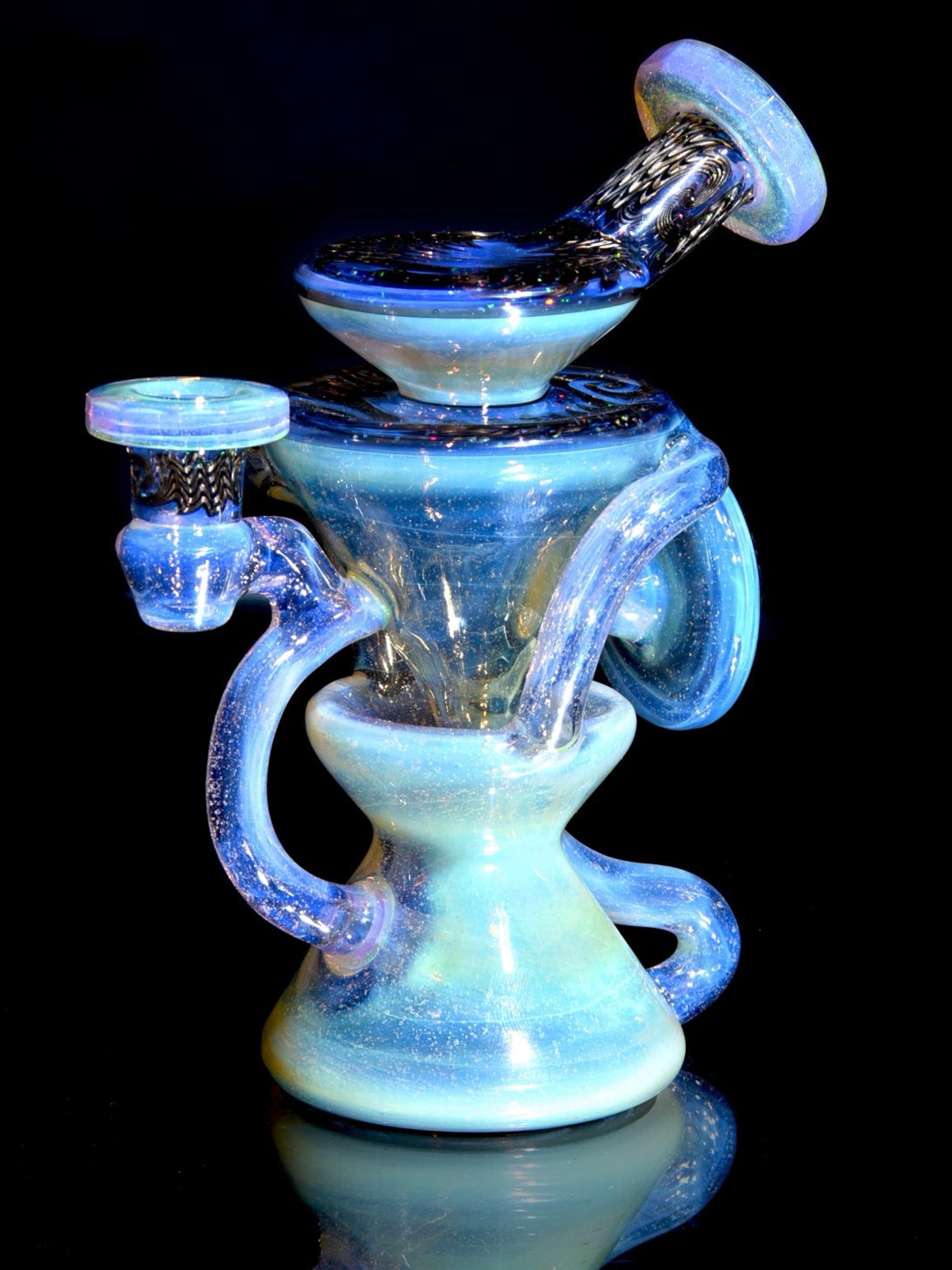 Preview pic of Capt’n Cronic - Faceted Two & Through Double-uptake Floating Recycler - Slyme over Pink Slyme/Crushed Opal Electrum Linework - 10mm Female
