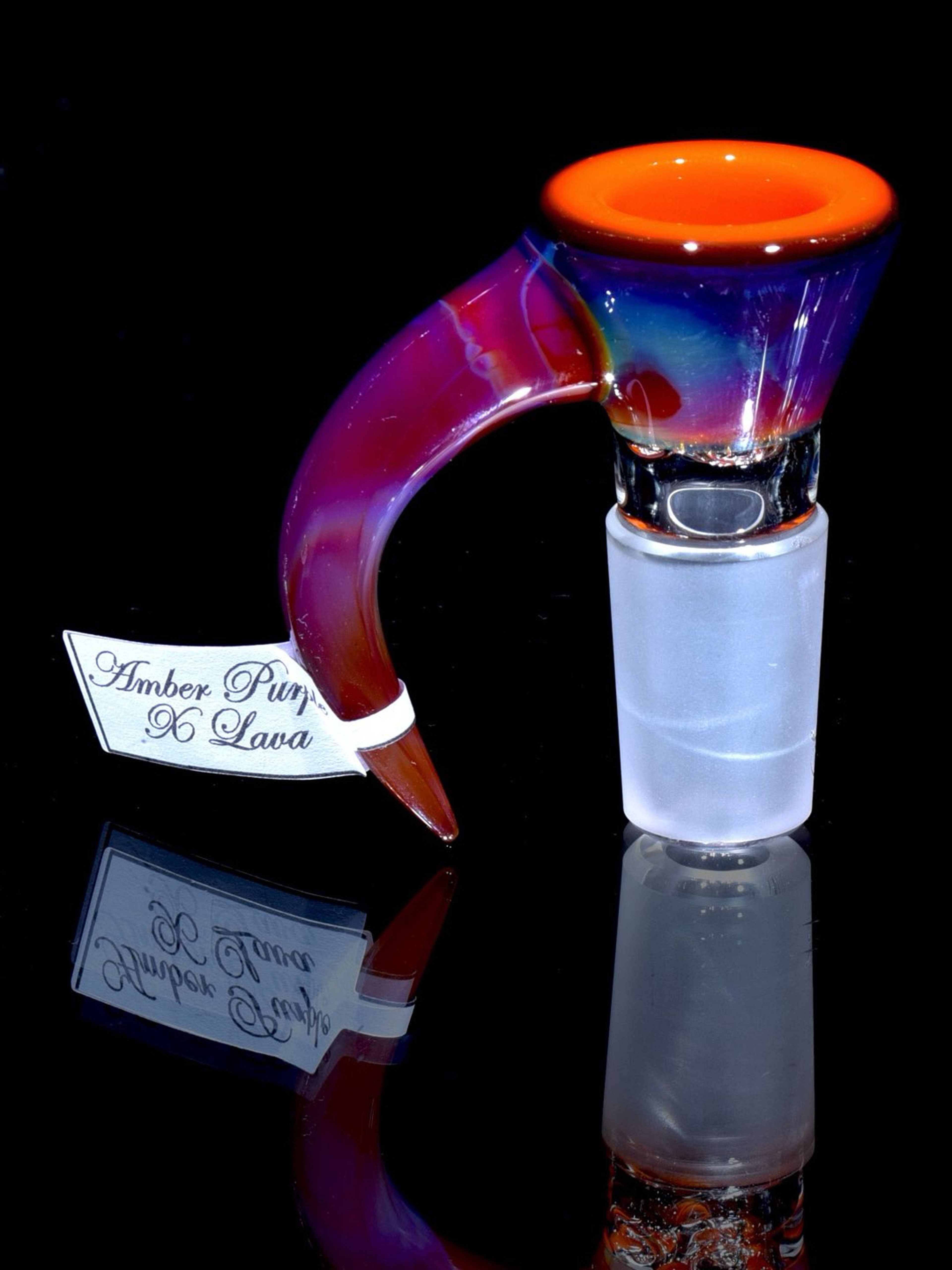 Preview pic of Sovereignty - Fully-accented 4-hole Horned Slide - Amber Purple over Lava - 18mm Male