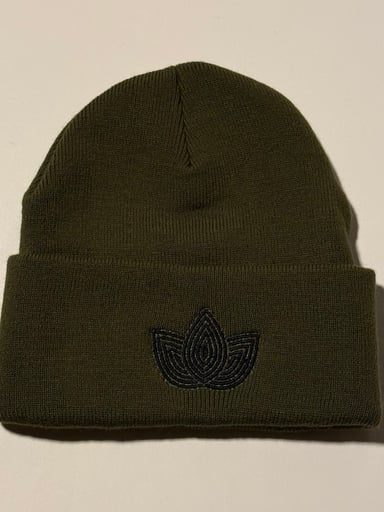 Preview pic of Zen Leaf Olive Beanie w/ Embroidered Logo