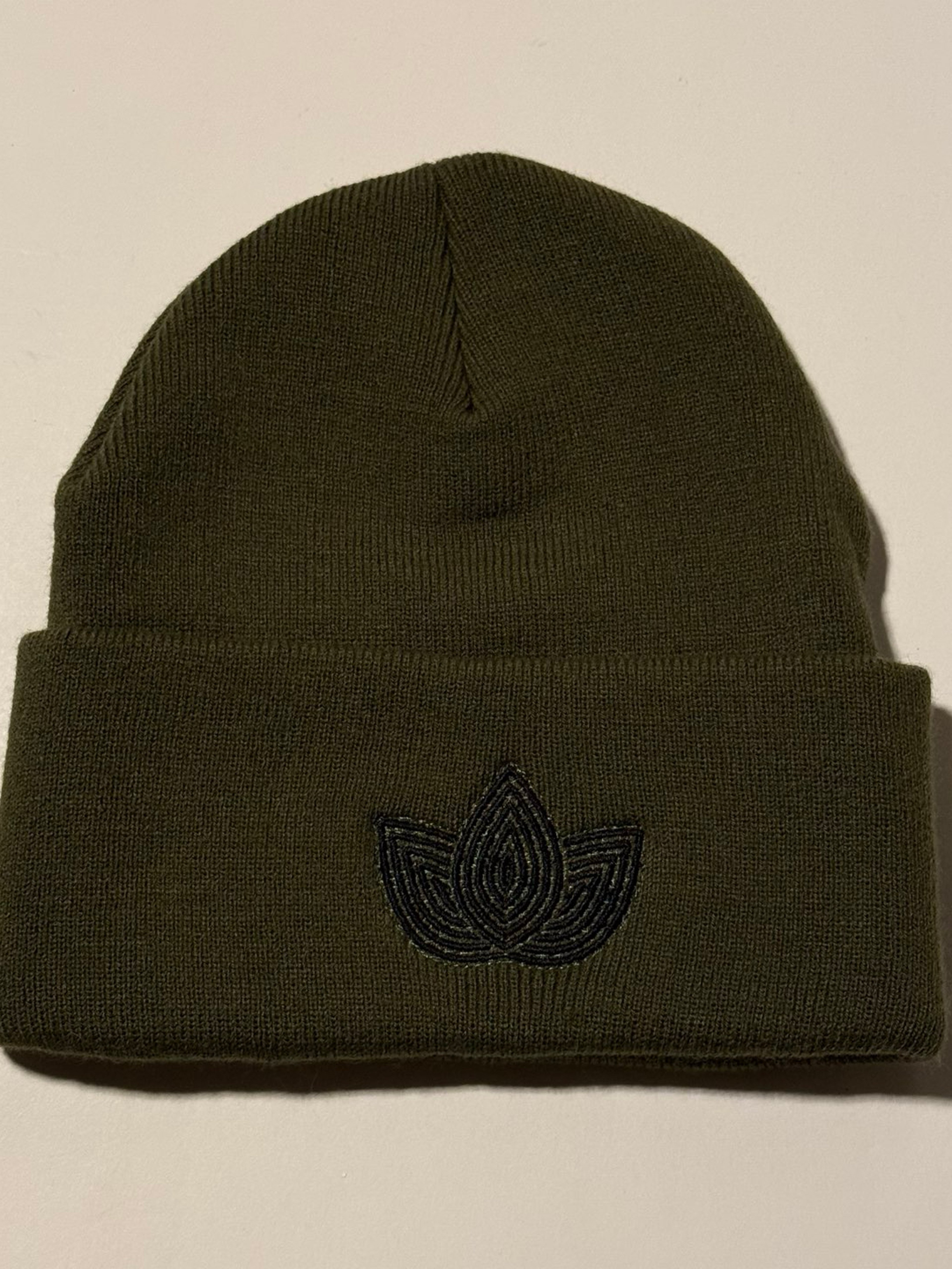 Zen Leaf Olive Beanie w/ Embroidered Logo image 0