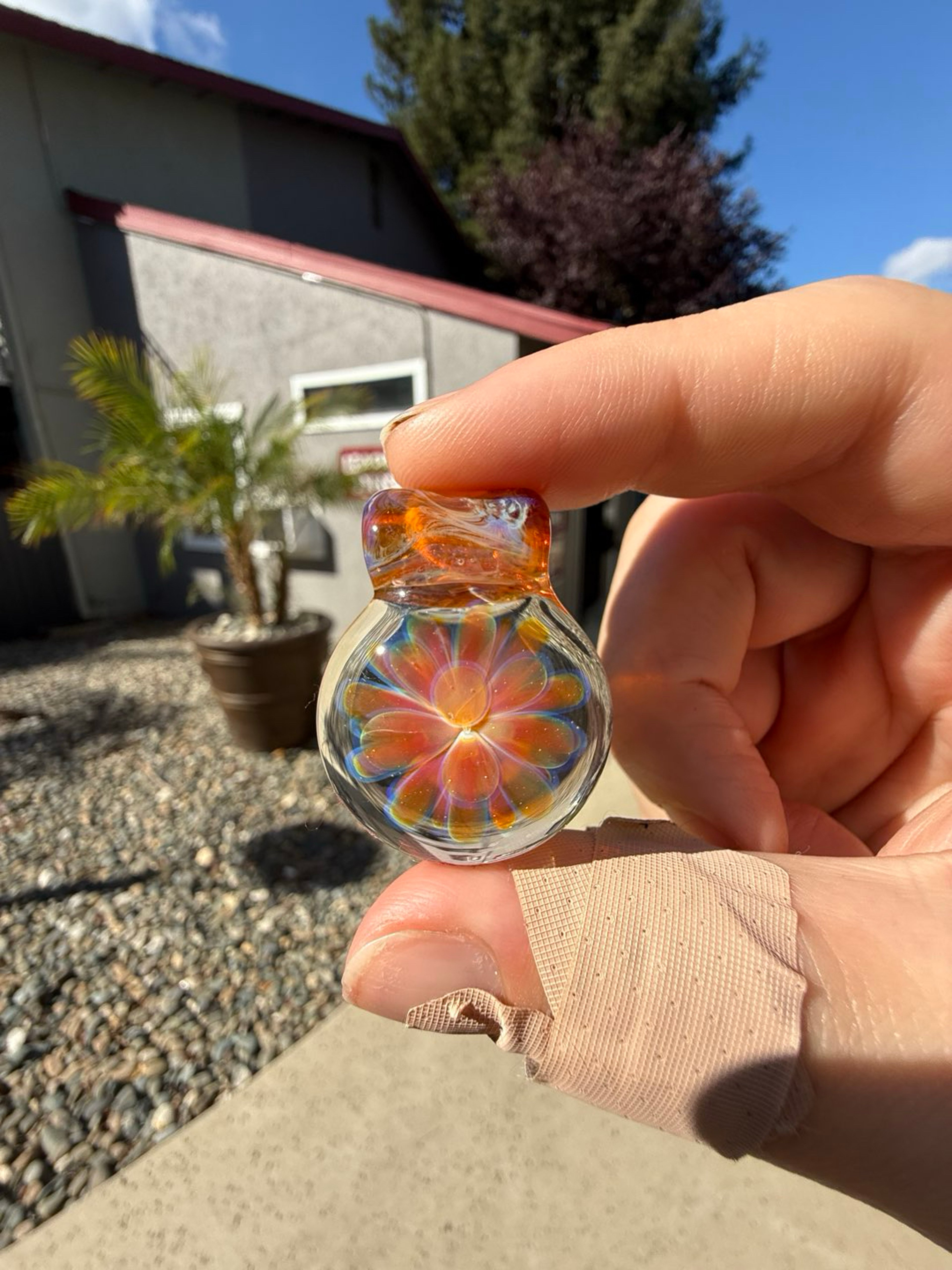 Preview pic of 🌸 Vibrant Handblown Floral Pendant by The Glass Hole