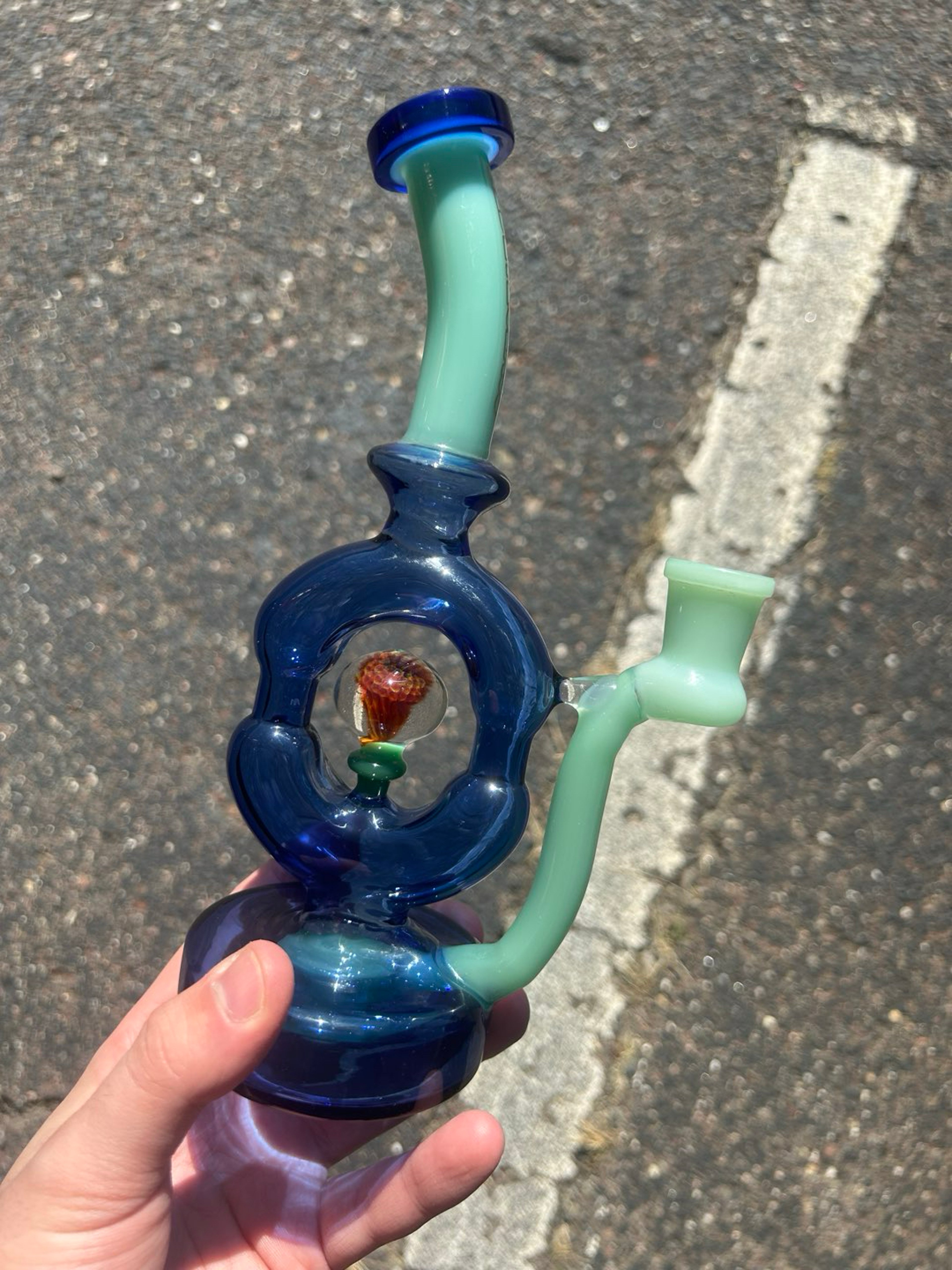Preview pic of 9″ Donut Rig With 3 Hole Perc & Implosion Marble by Red Eye Glass