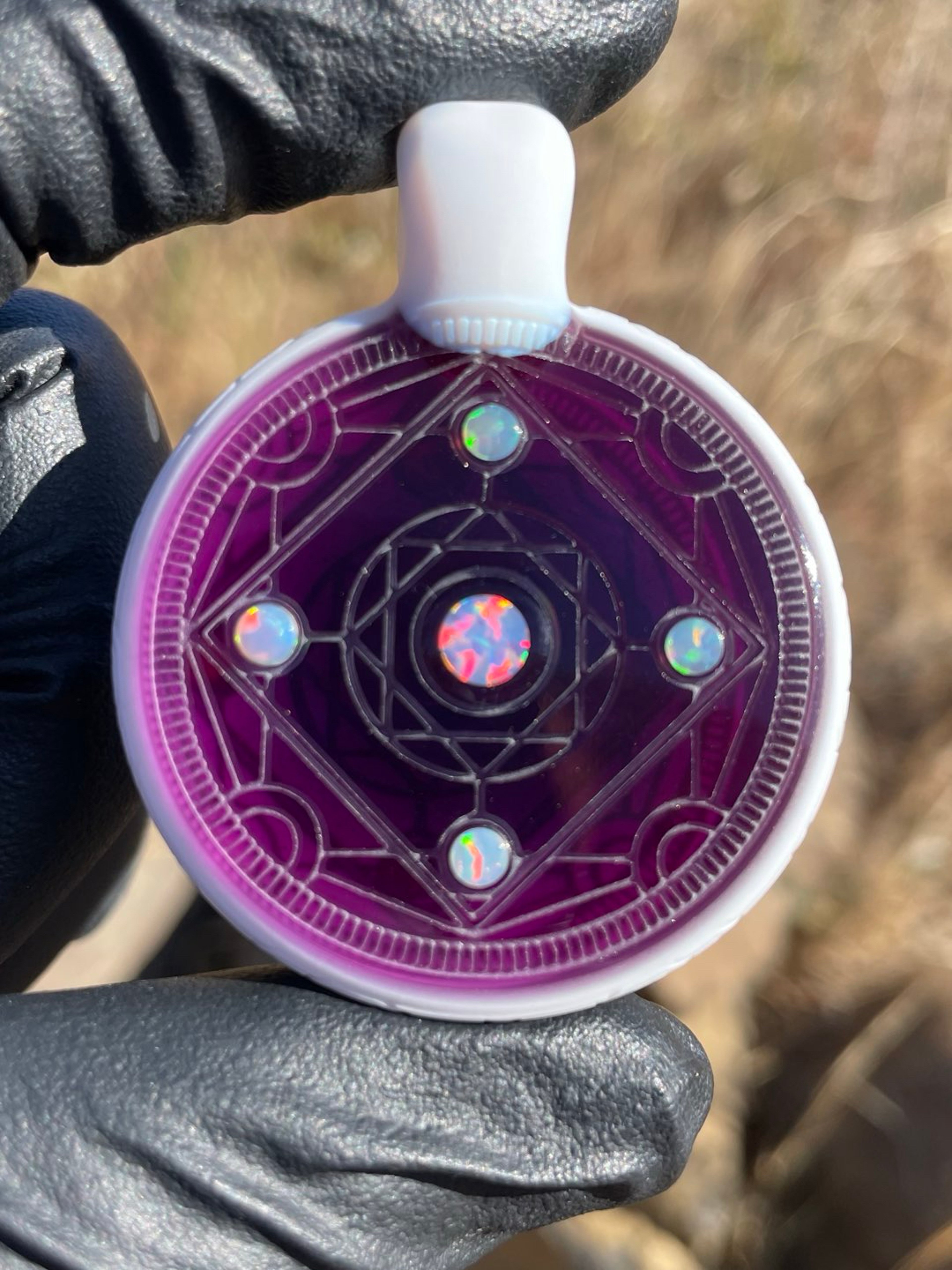 Carved Glass Pendant with Opals image 0