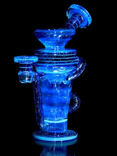 Preview pic of Capt’n Cronic - Faceted Full-size Double-uptake Refined Klein Recycler - Meta-Terrania/Crushed Opal Cobalt Encalmo Lippies - 10mm Female