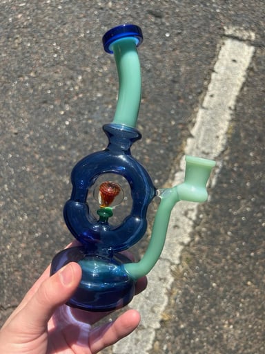 Preview pic of 9" Donut Rig With 3 Hole Perc & Implosion Marble by Red Eye Glass