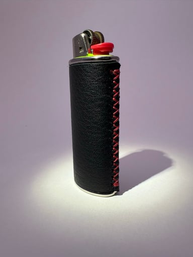 Preview pic of Black w/ Red Leather Lighter Sleeve