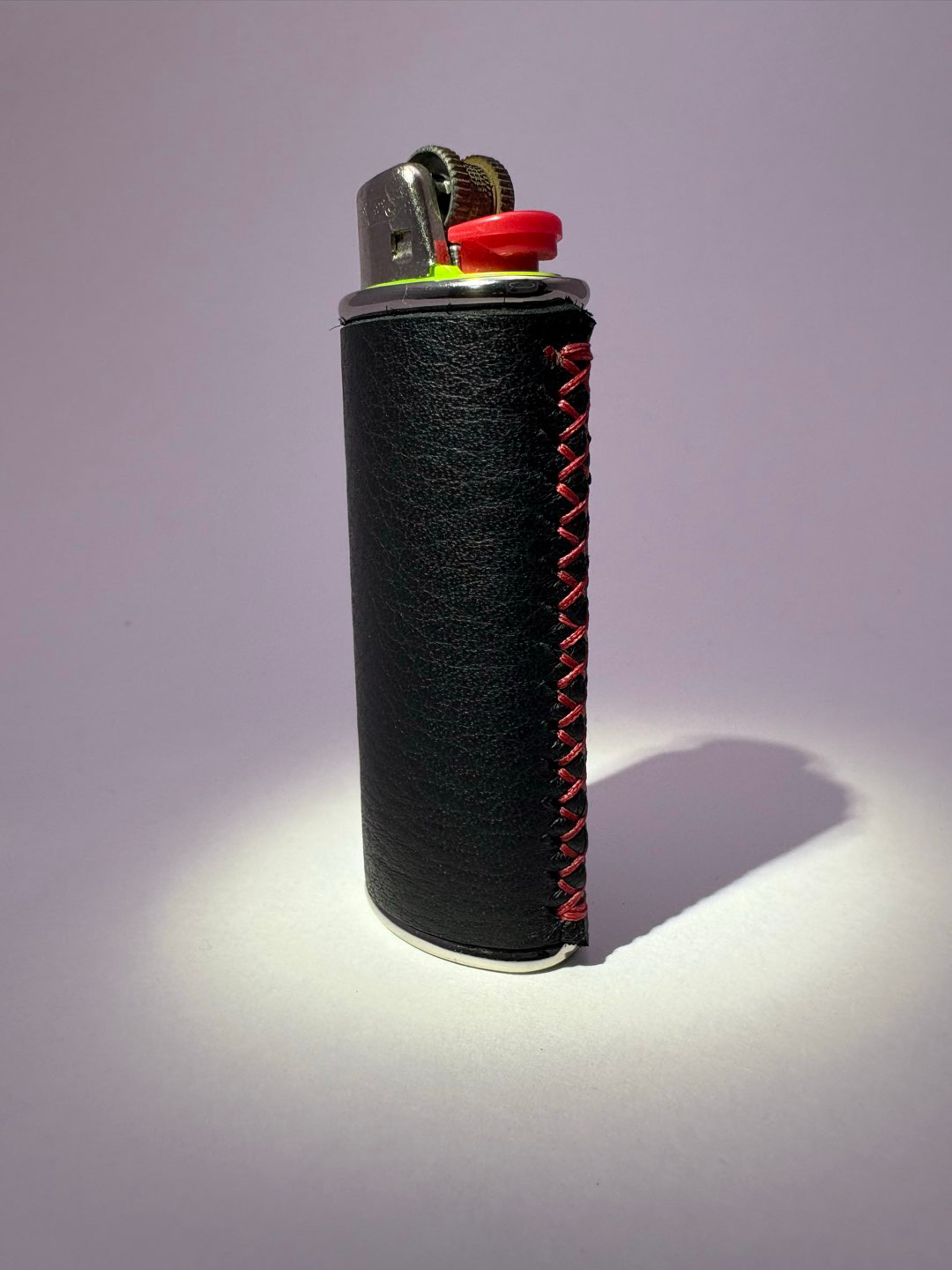 Black w/ Red Leather Lighter Sleeve image 0