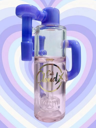 Preview pic of Cali CloudX 💜🎀 14mm Male Pipeline Recycler Ash Catcher in Milky Purple & Transparent Pink with Disc Perc