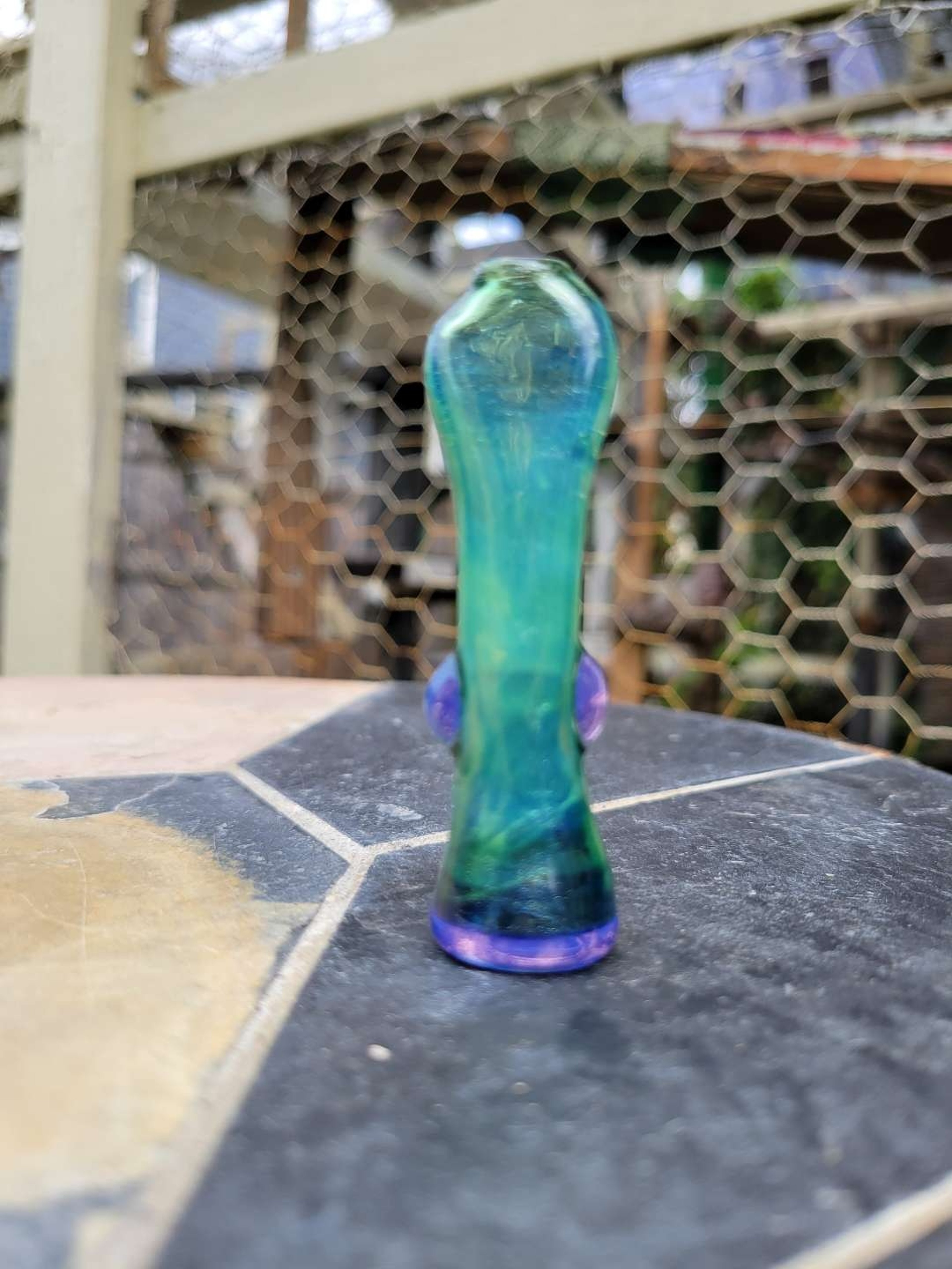 Preview pic of Sparkly teal chillum with pink slyme accents
