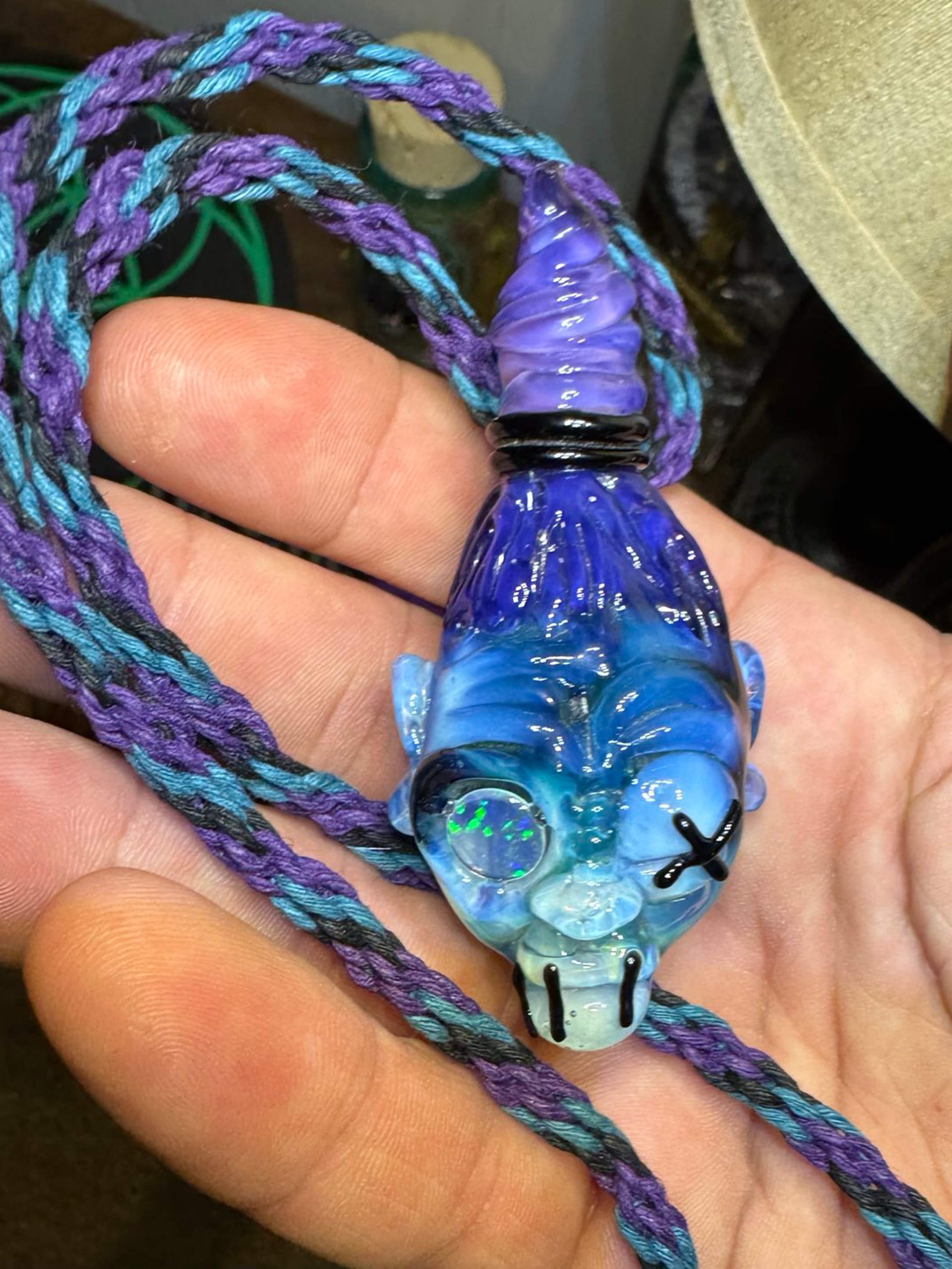 Preview pic of EXTREMELY RARE Shrunken head voodoo doll pendant / opal coin eye🔥