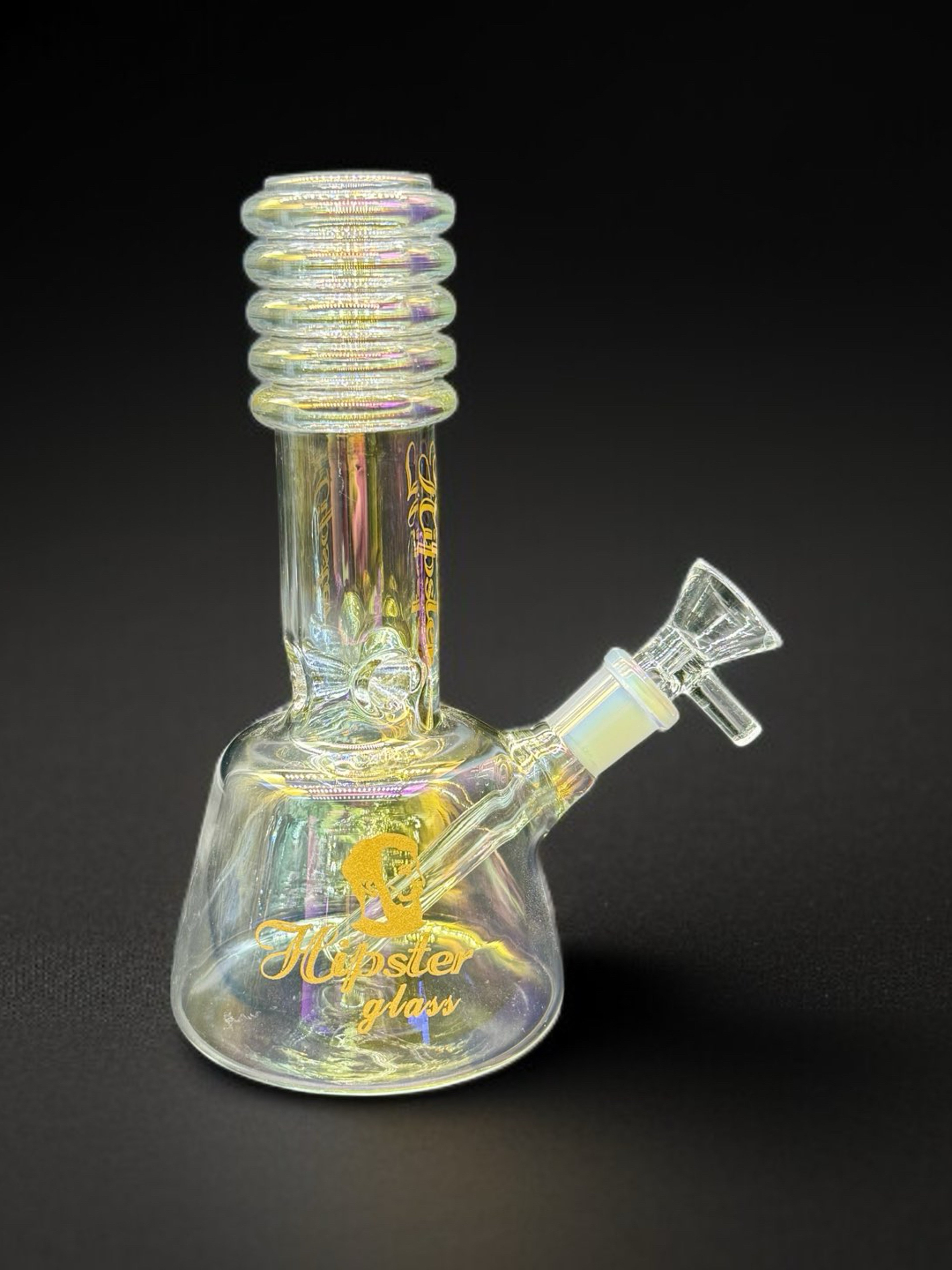 Preview pic of 7” Rainbow Clear Hipster Glass Bong – Iridescent Beaker with 2-in-1 Downstem & 14mm Bowl (Model SF021)