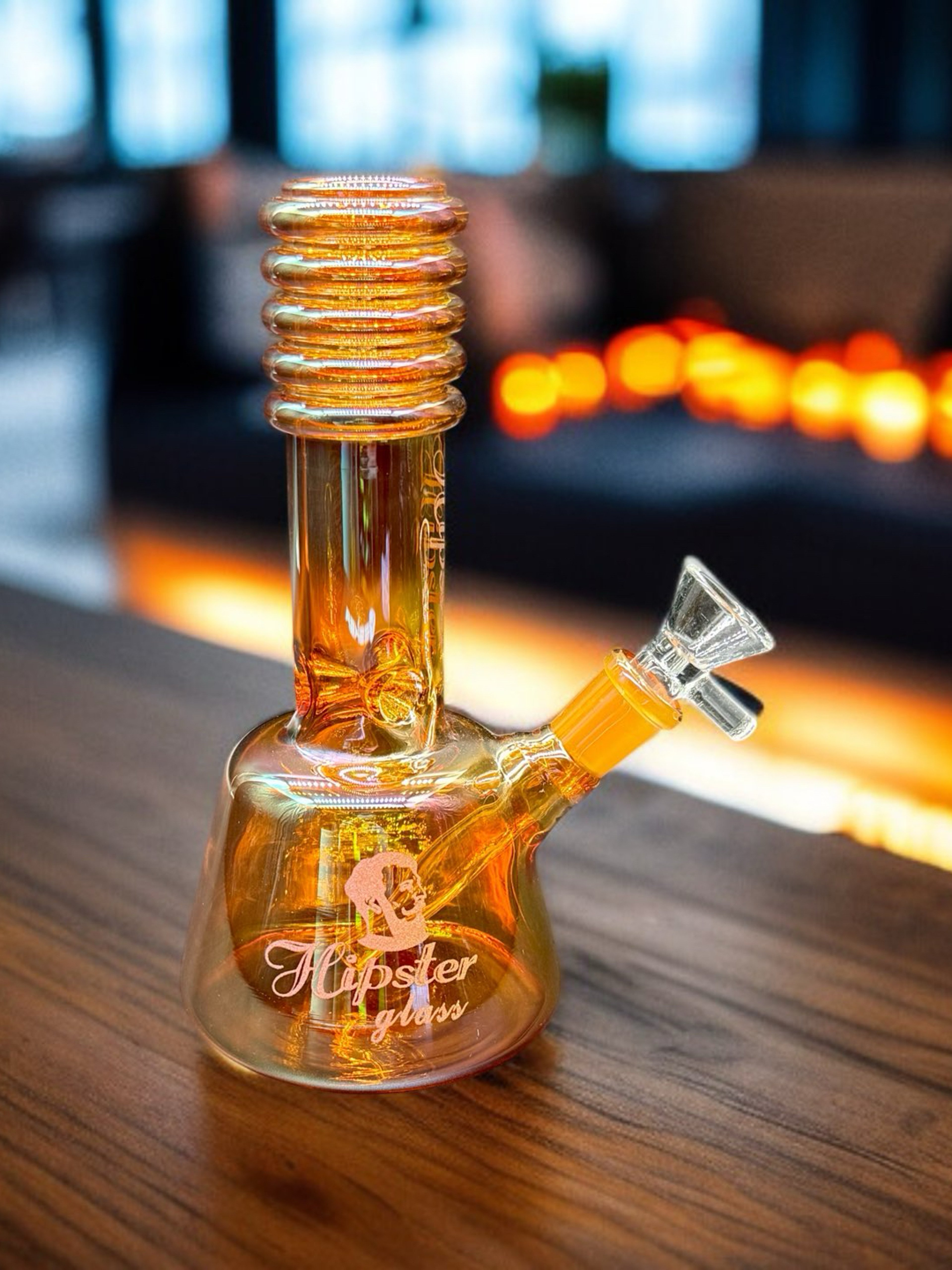 Preview pic of 7” Amber Hipster Beaker Glass Bong – Borosilicate Water Pipe with 2-in-1 Downstem & 14mm Bowl (Model SF021)