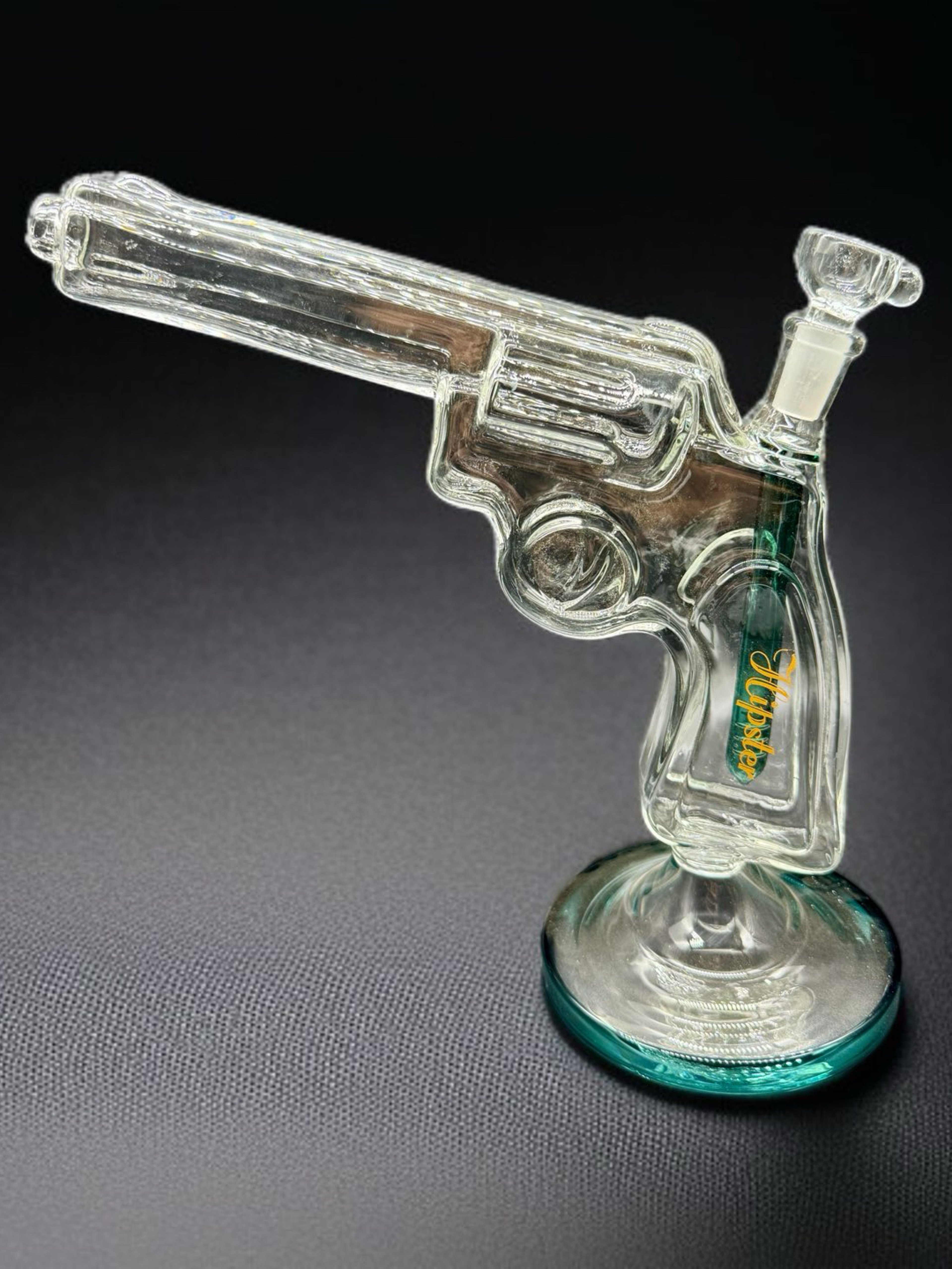 Preview pic of 9.5” Gun-Style Water Pipe – Teal Base | Model GS029 | 14mm Bowl | Borosilicate Glass