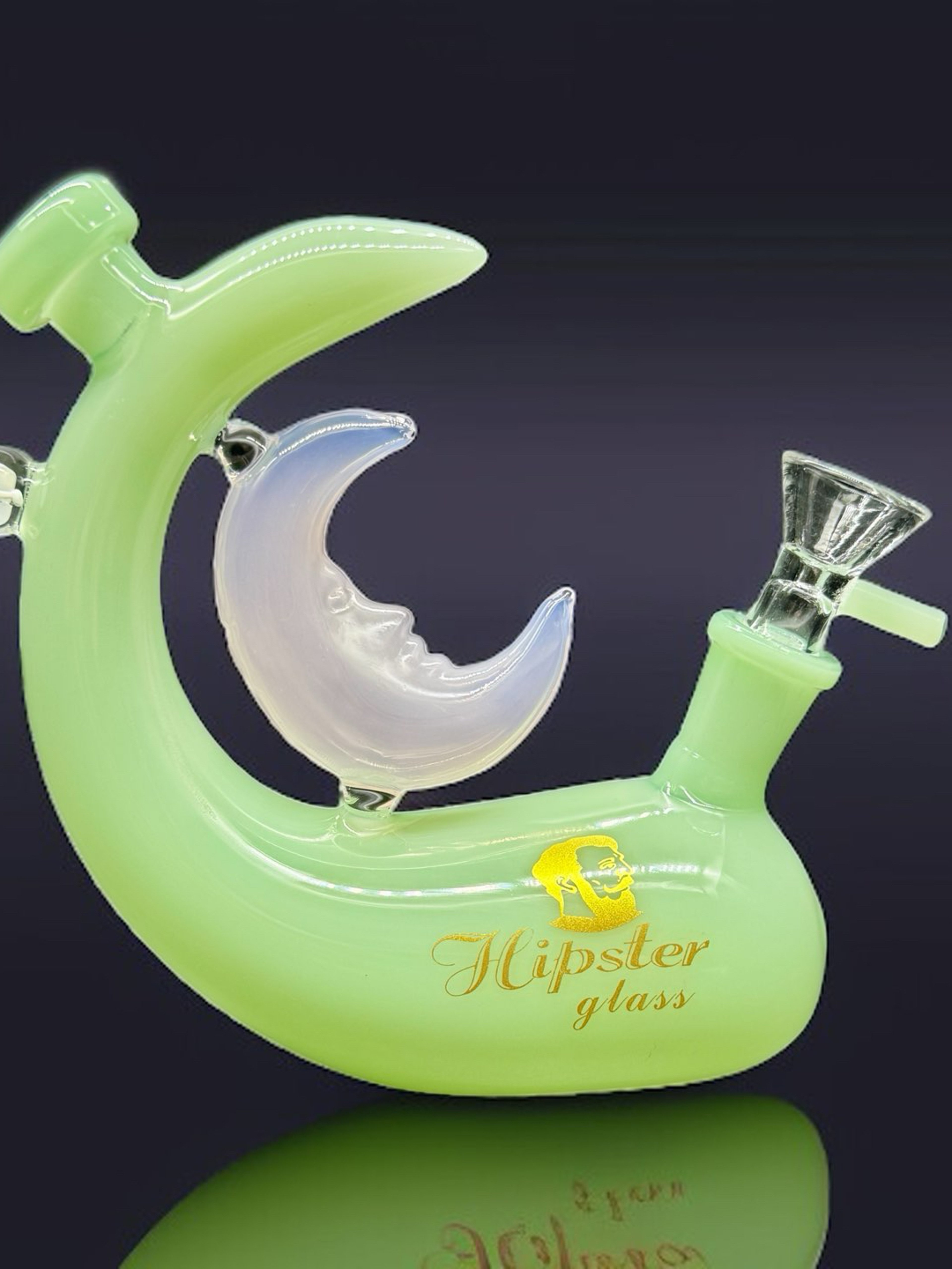 Preview pic of Hipster Glass 6” Crescent Moon Mini Bong – Glow Green Borosilicate Water Pipe with 14mm Bowl (Model SQ022)