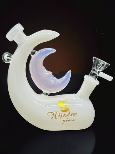 Preview pic of Hipster Glass 6” Crescent Moon Mini Bong – White Borosilicate Water Pipe with 14mm Bowl (Model SQ022)