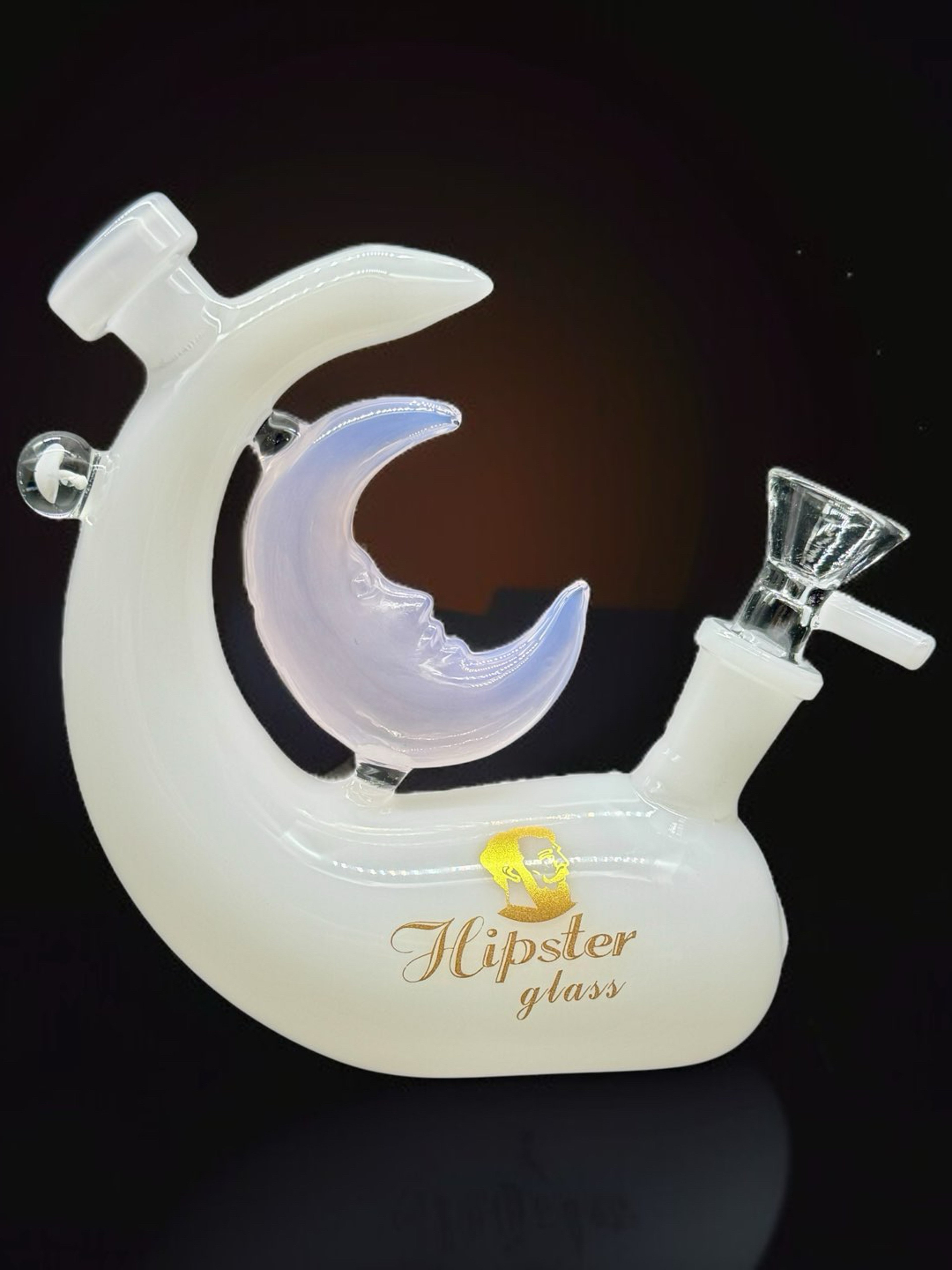 Preview pic of Hipster Glass 6” Crescent Moon Mini Bong – White Borosilicate Water Pipe with 14mm Bowl (Model SQ022)