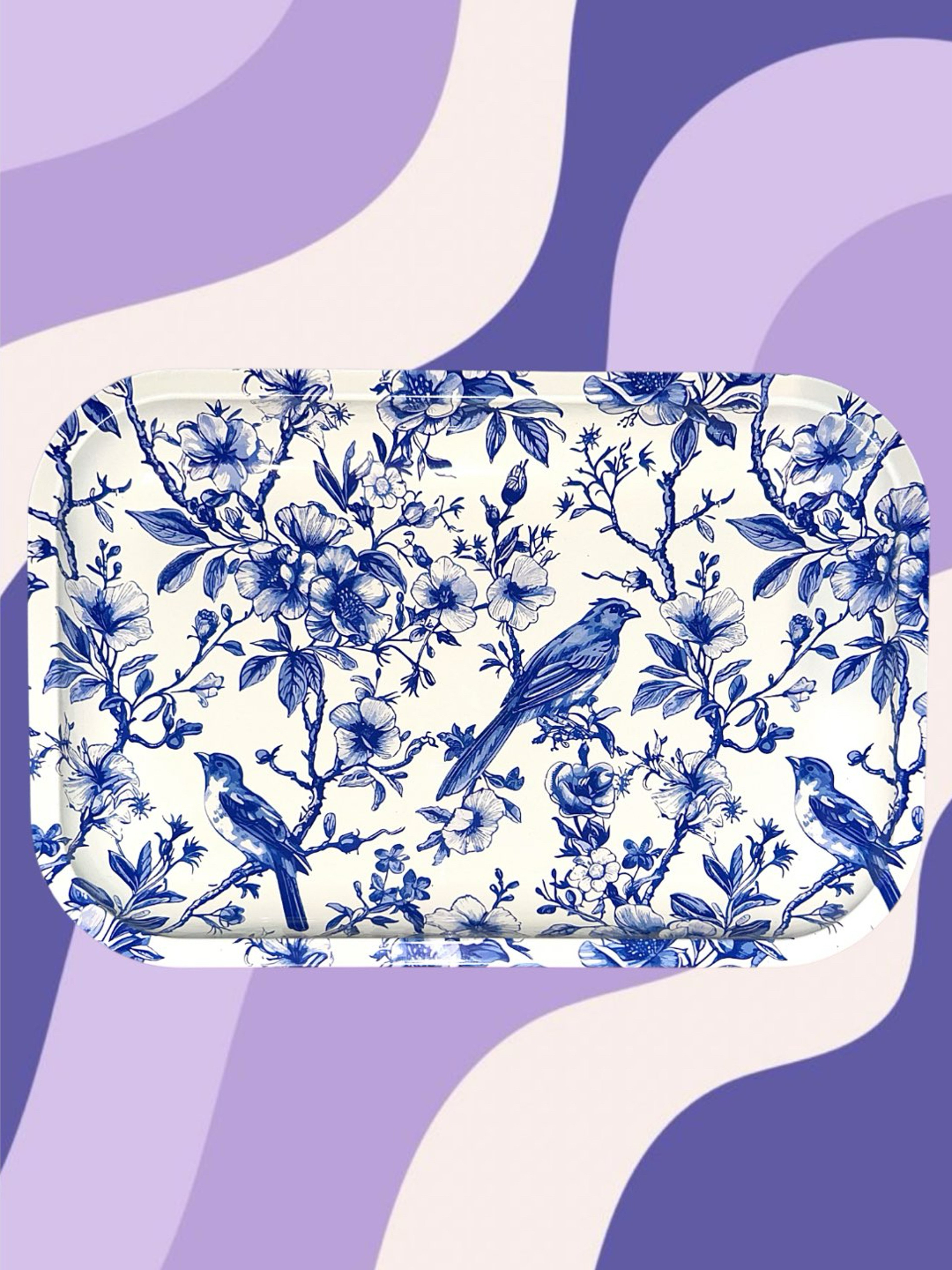 Preview pic of Toile de Jouy Patterned 11" x 7" Metal Rolling Tray