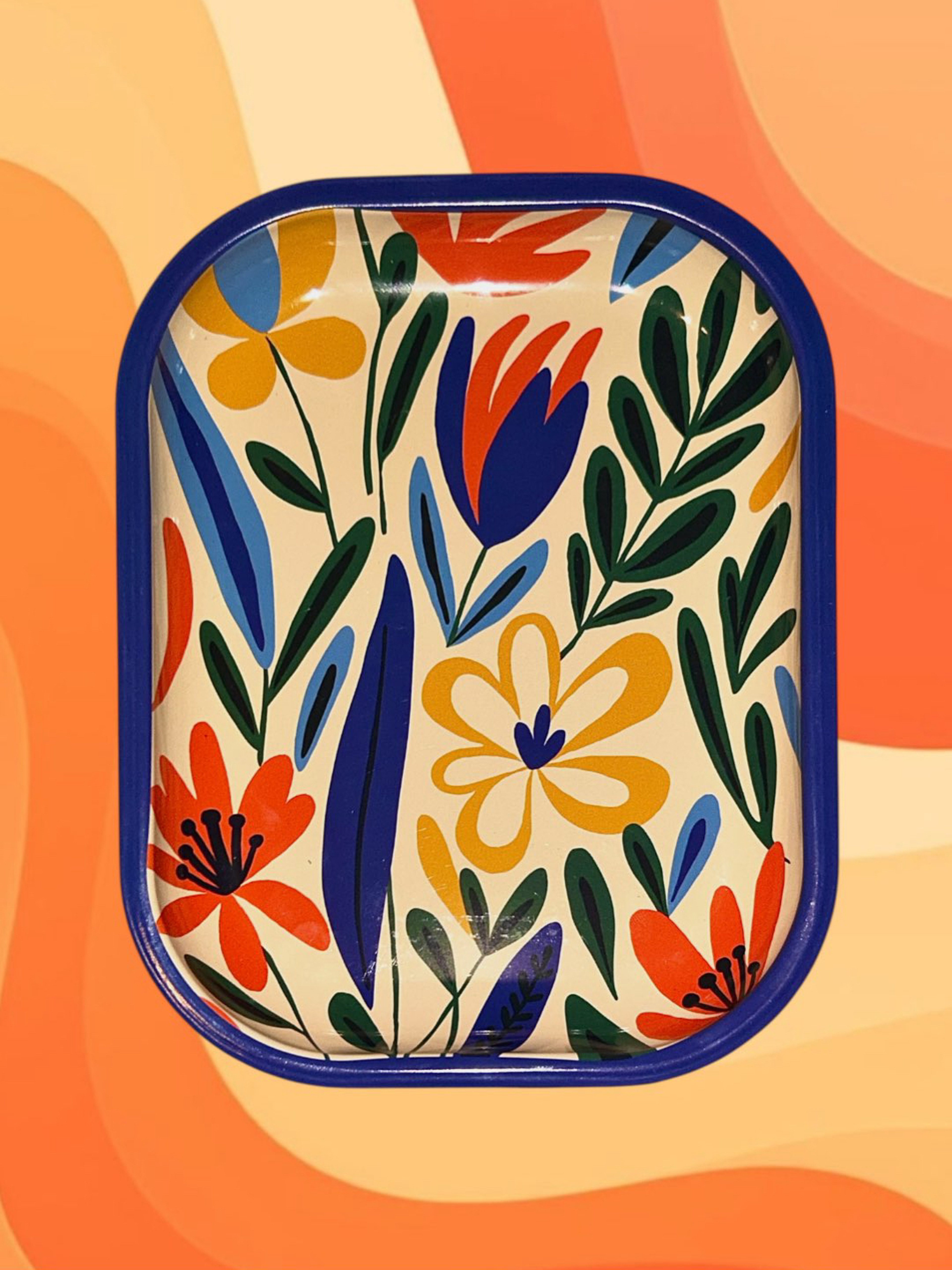 Small 8” x 4” Floral Metal Rolling Tray image 0