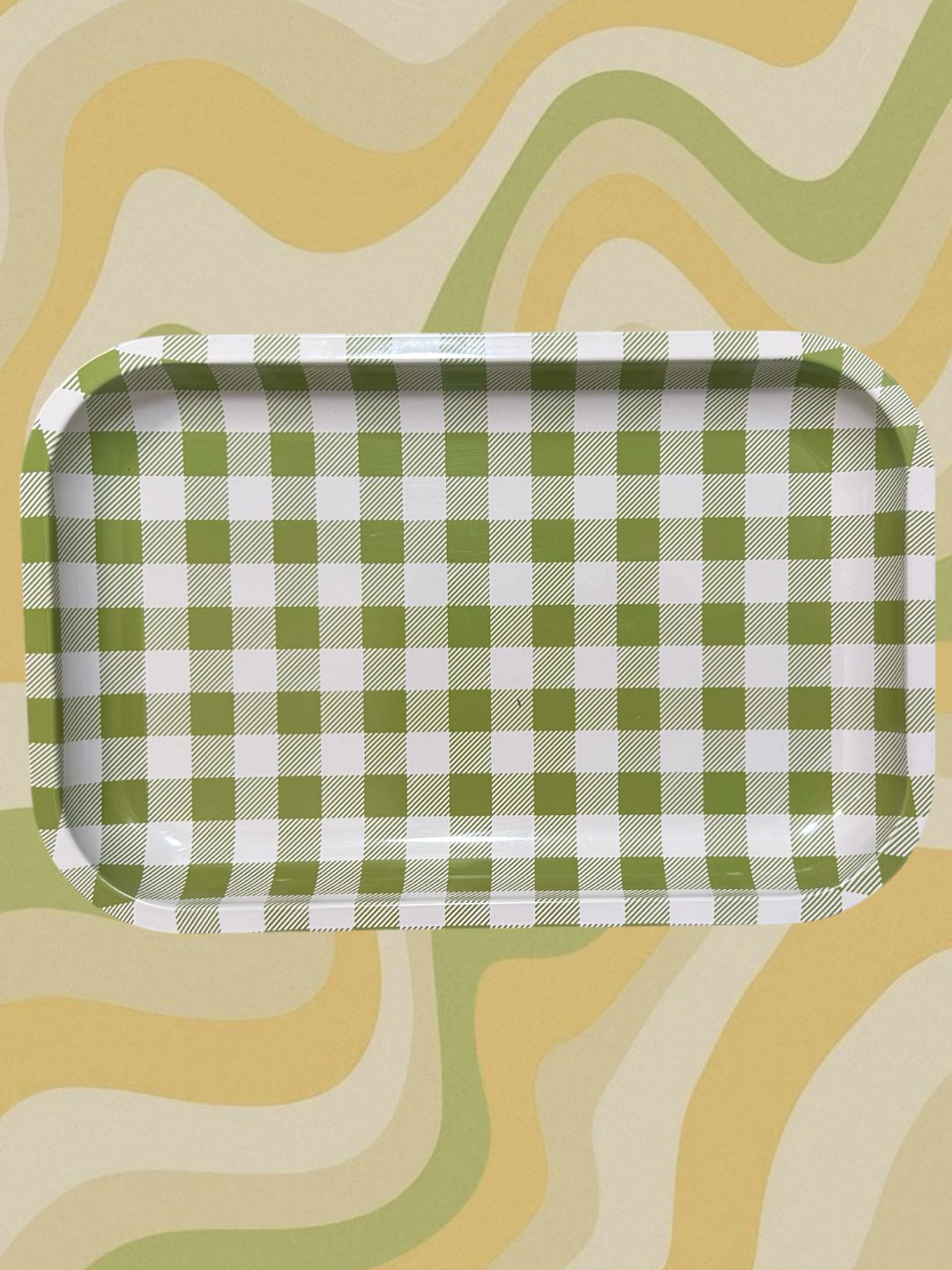Olive Green 🫒 11” x 7” Checkered Metal Rolling Tray image 0