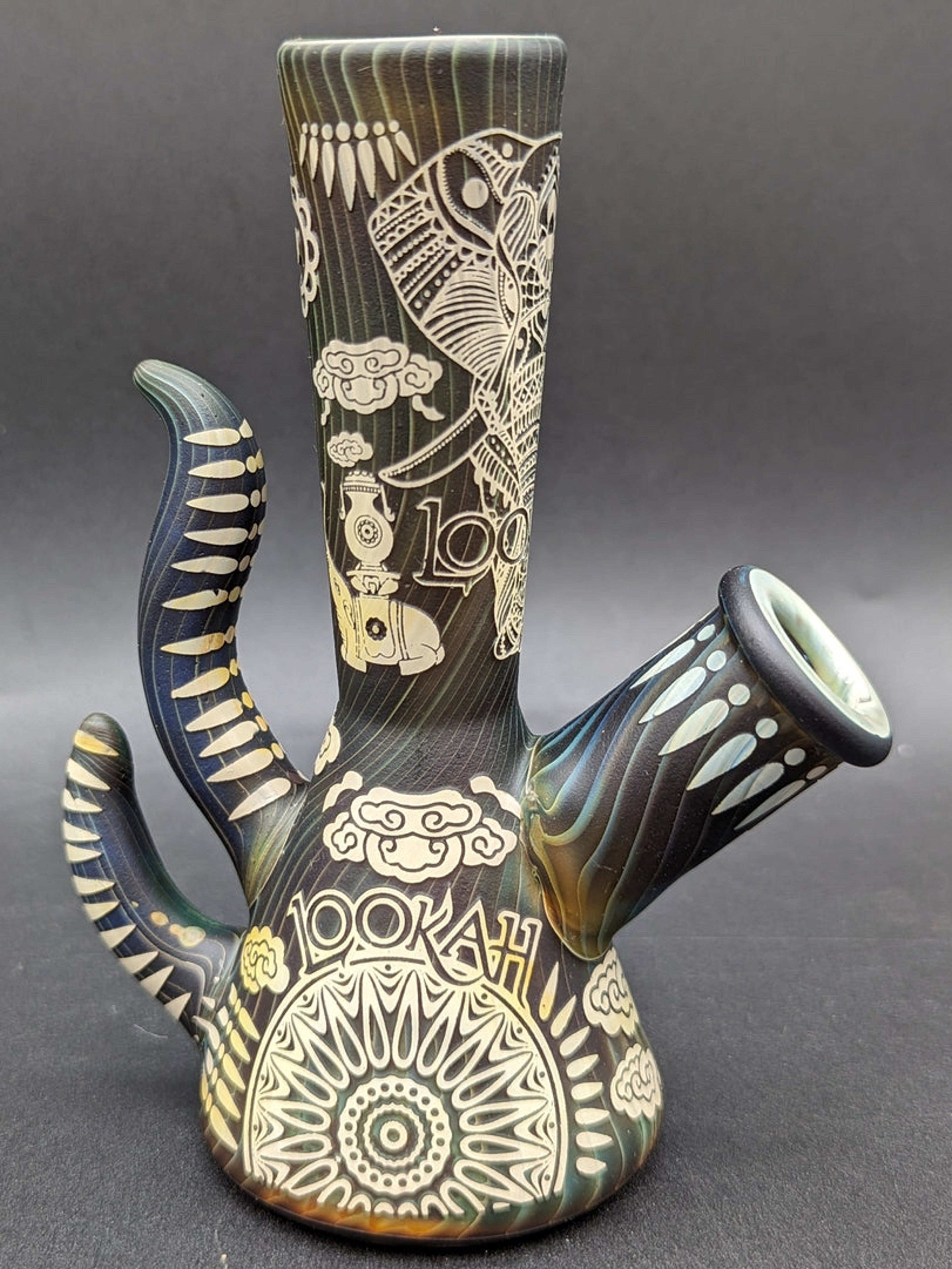 Preview pic of LOOKAH GLASS SACRED ELEPHANT BLACK ETCHED BUBBLER | 5.5"