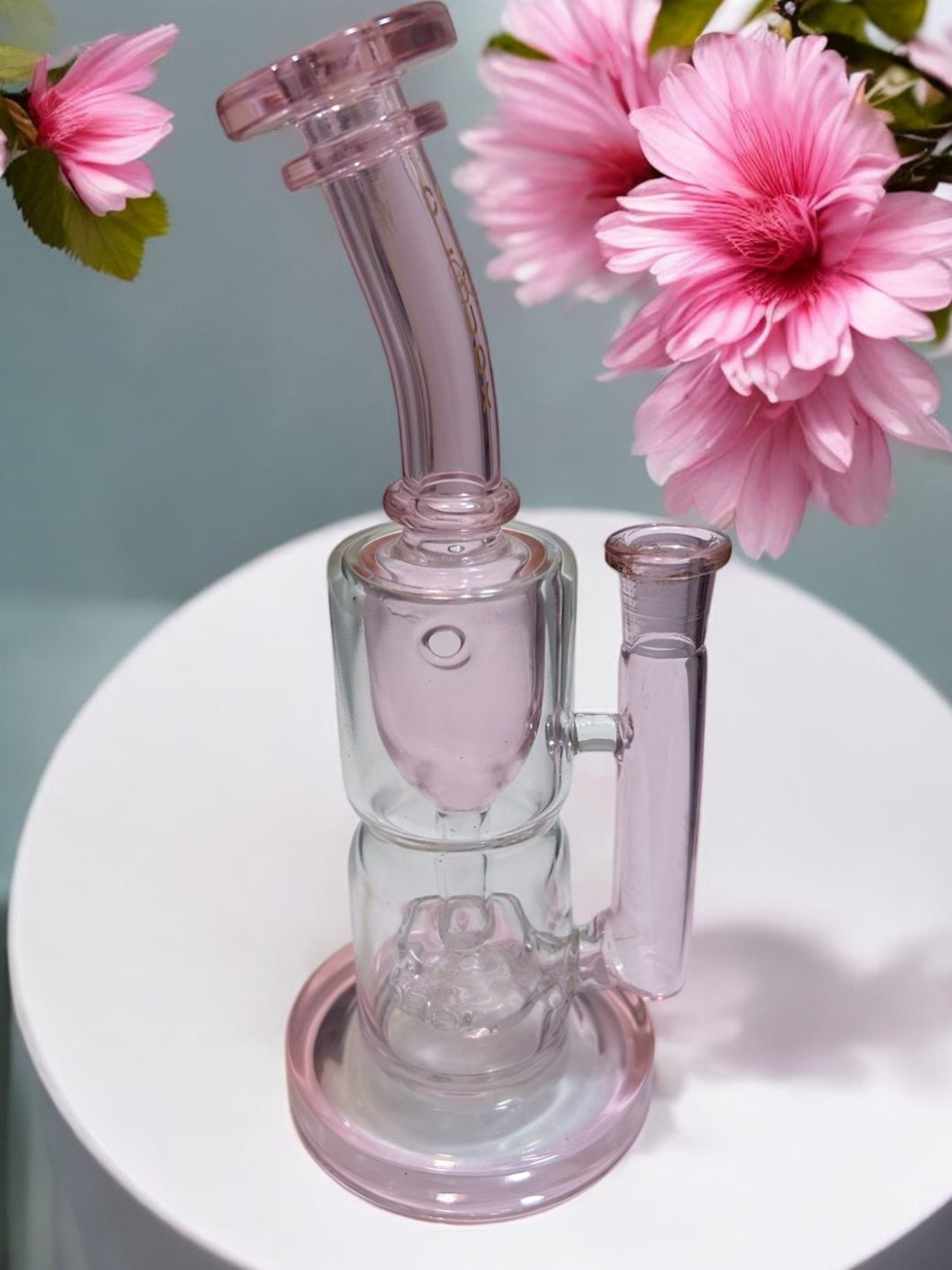 Preview pic of Cali CloudX 10” 🌸 Incycler w/ Curved Neck 4-Hole Disc Perc Bong, Pink