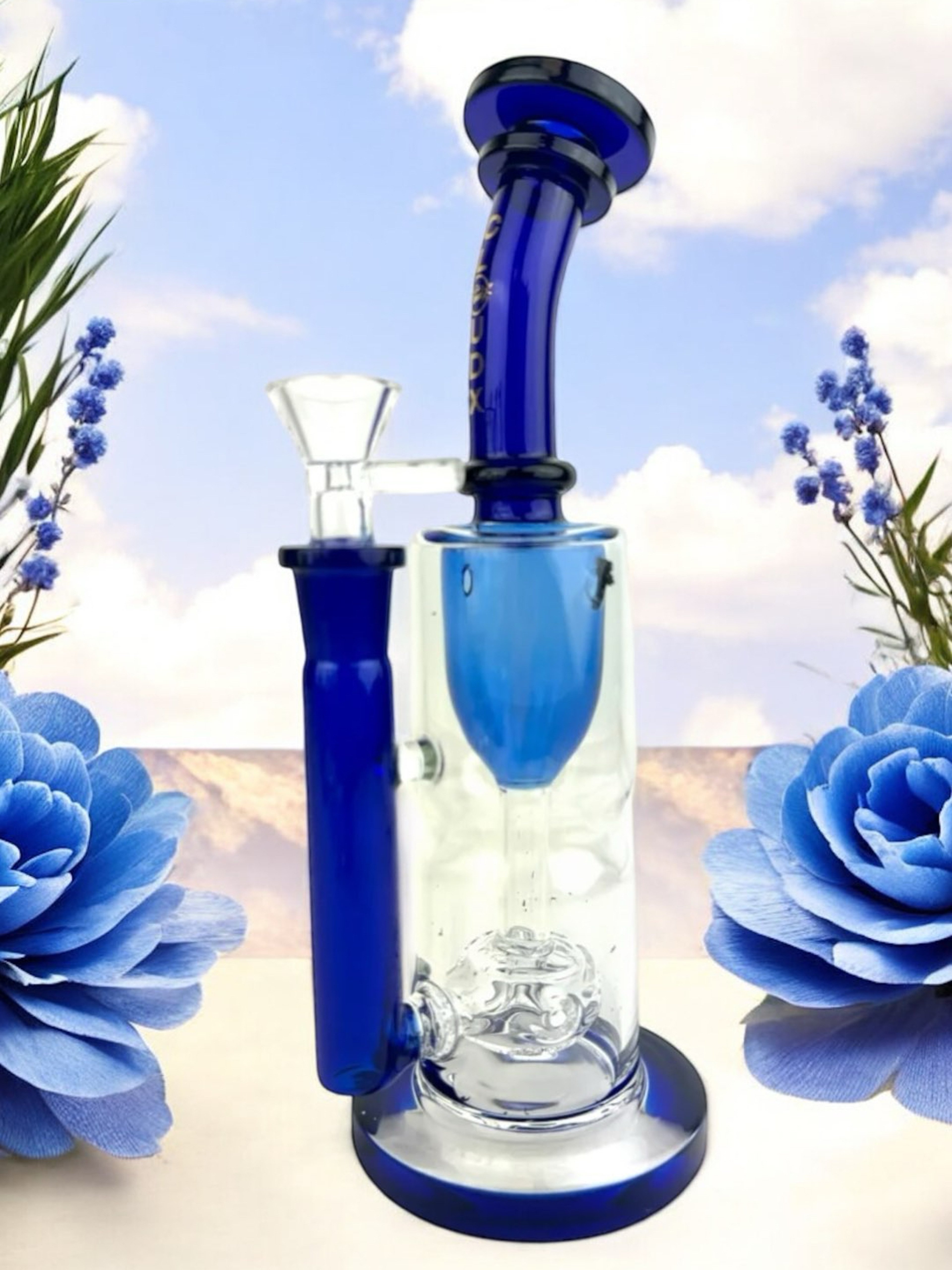 Preview pic of Cali CloudX 10” 💙 Incycler w/ Curved Neck 4-Hole Disc Perc Bong, Royal Blue