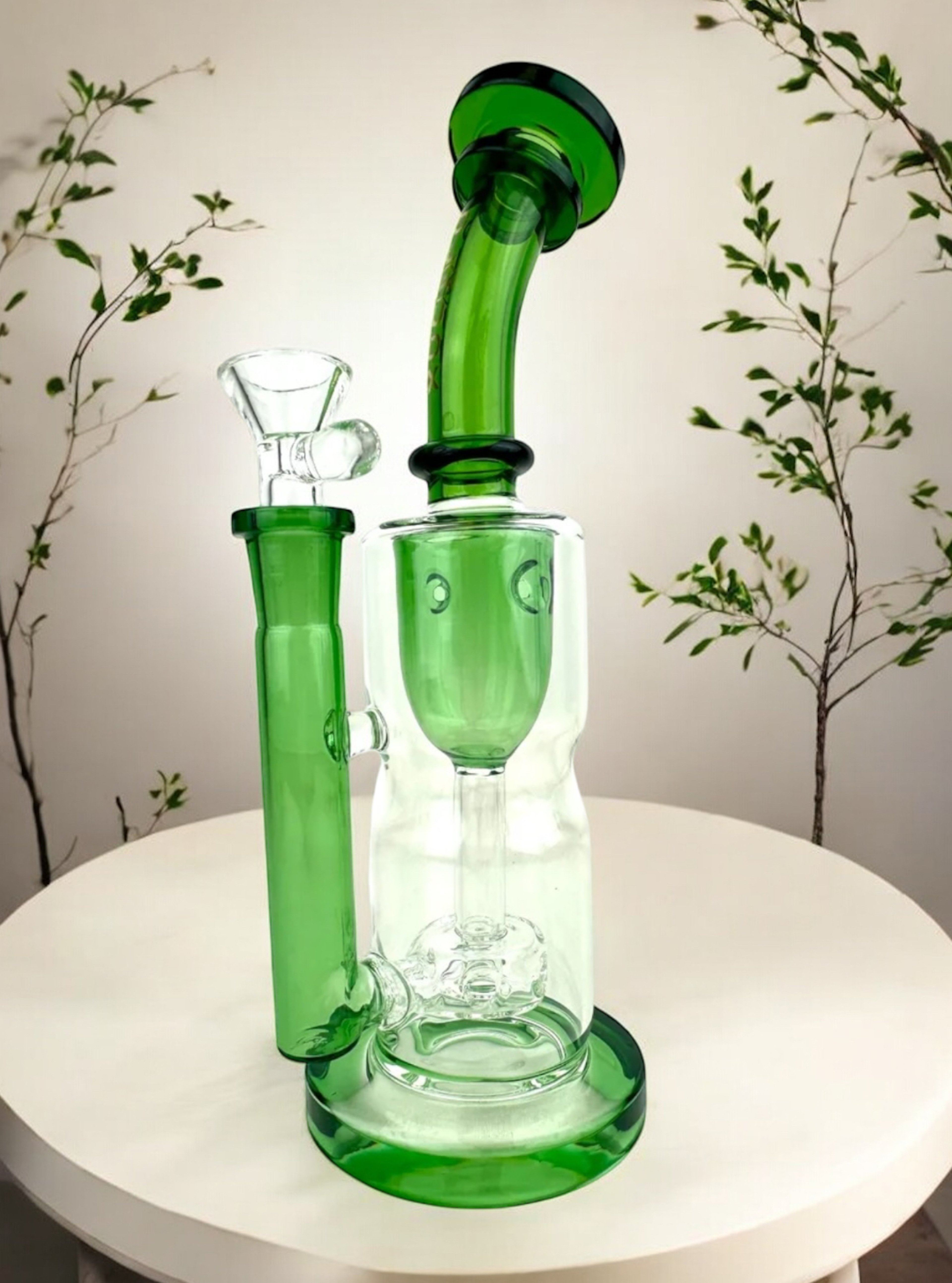 Preview pic of Cali CloudX 10” 🌿 Incycler w/ Curved Neck 4-Hole Disc Perc Bong, Transparent Green