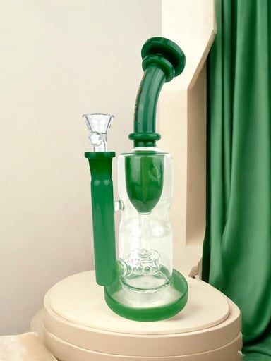 Preview pic of Cali CloudX 10” 🪴 Incycler w/ Curved Neck 4-Hole Disc Perc Bong, Dark Opaque Green