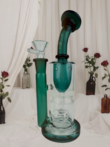 Preview pic of Cali CloudX 10” 🧞‍♂️ Incycler w/ Curved Neck 4-Hole Disc Perc Bong, Teal