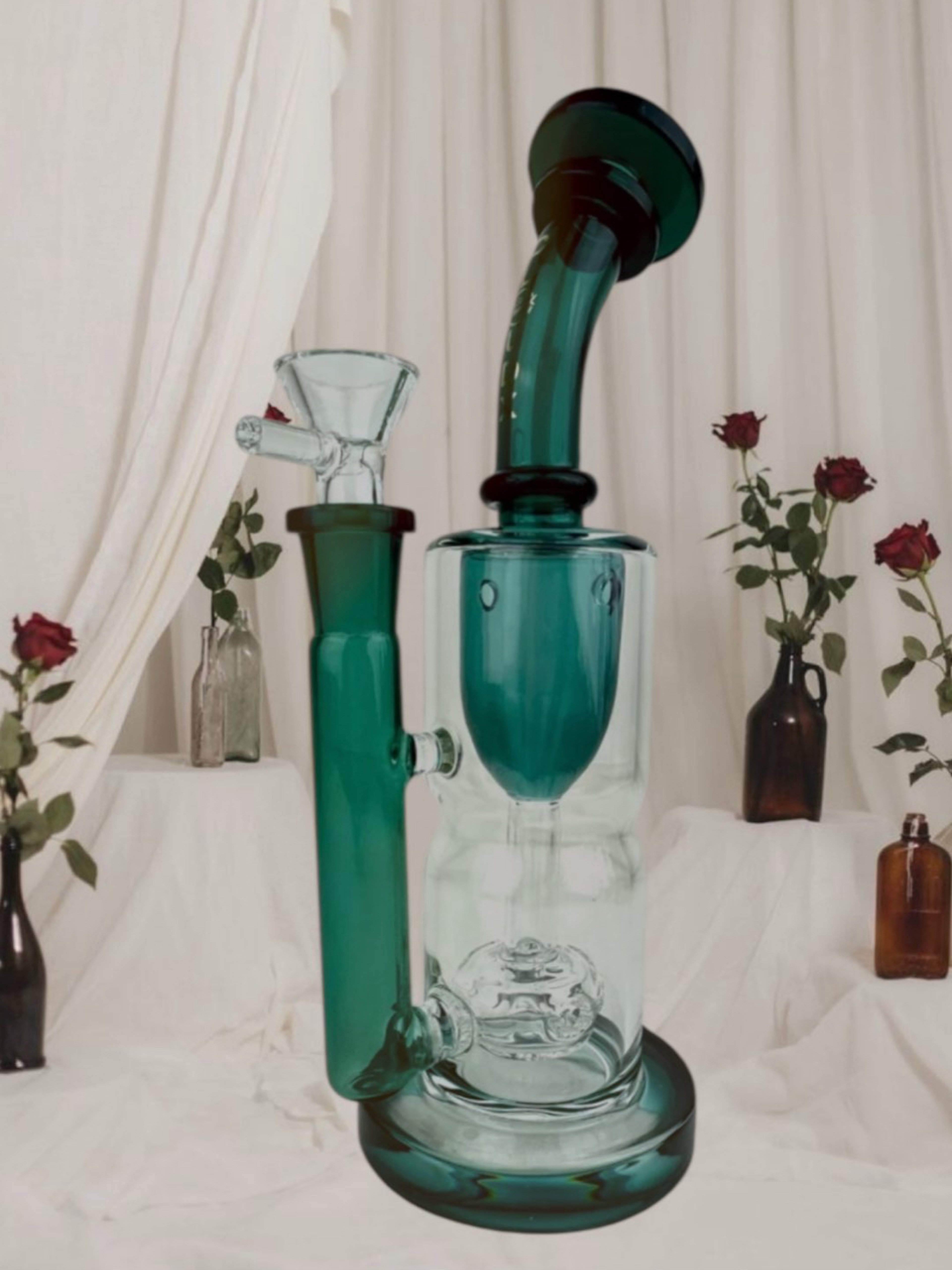 Preview pic of Cali CloudX 10” 🧞‍♂️ Incycler w/ Curved Neck 4-Hole Disc Perc Bong, Teal