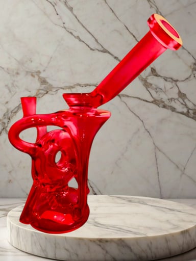 Preview pic of (Style 2) Red Recycler Bong w/ Donut Chamber & 6-Slit Perc